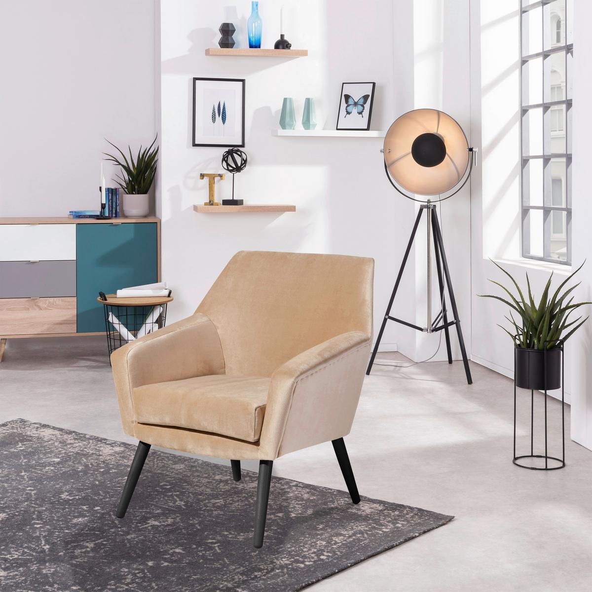 SESSEL ALEGRO - Sandfarben/Schwarz, Design, Holz/Textil (67/81/71cm) - Max Winzer