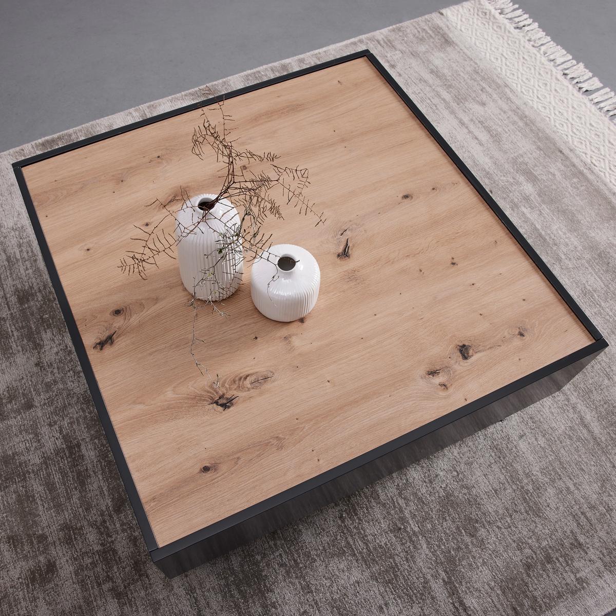 Couchtisch Fosco Grau/Eichefarben MDF - Eichefarben/Schwarz, Modern, Metall (80/80/38cm) - Bessagi Home