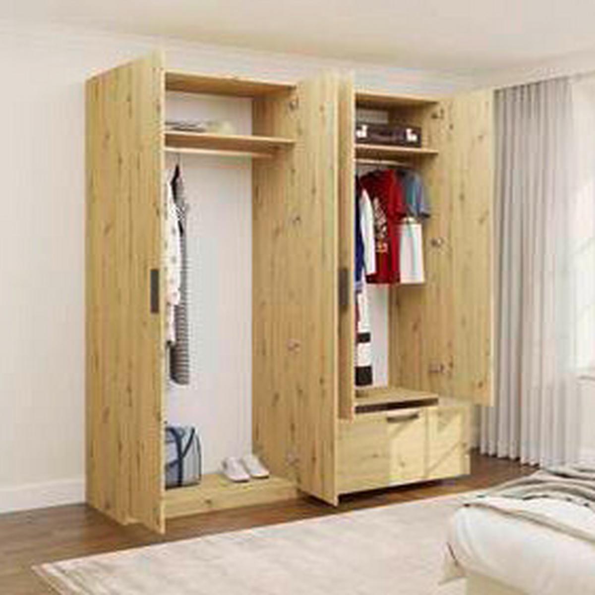 Drehtürenschrank Milos Eiche Artisan - Schwarz/Eiche Artisan, Modern, Glas/Holzwerkstoff (180/210/54cm) - Mömax