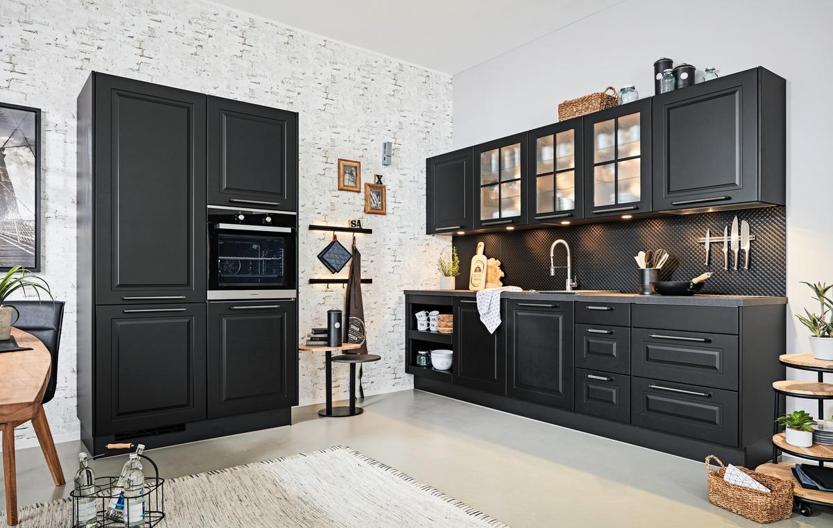 Planungsküche Sylt Schwarz - Schwarz, ROMANTIK / LANDHAUS (125/290cm) - Nobilia