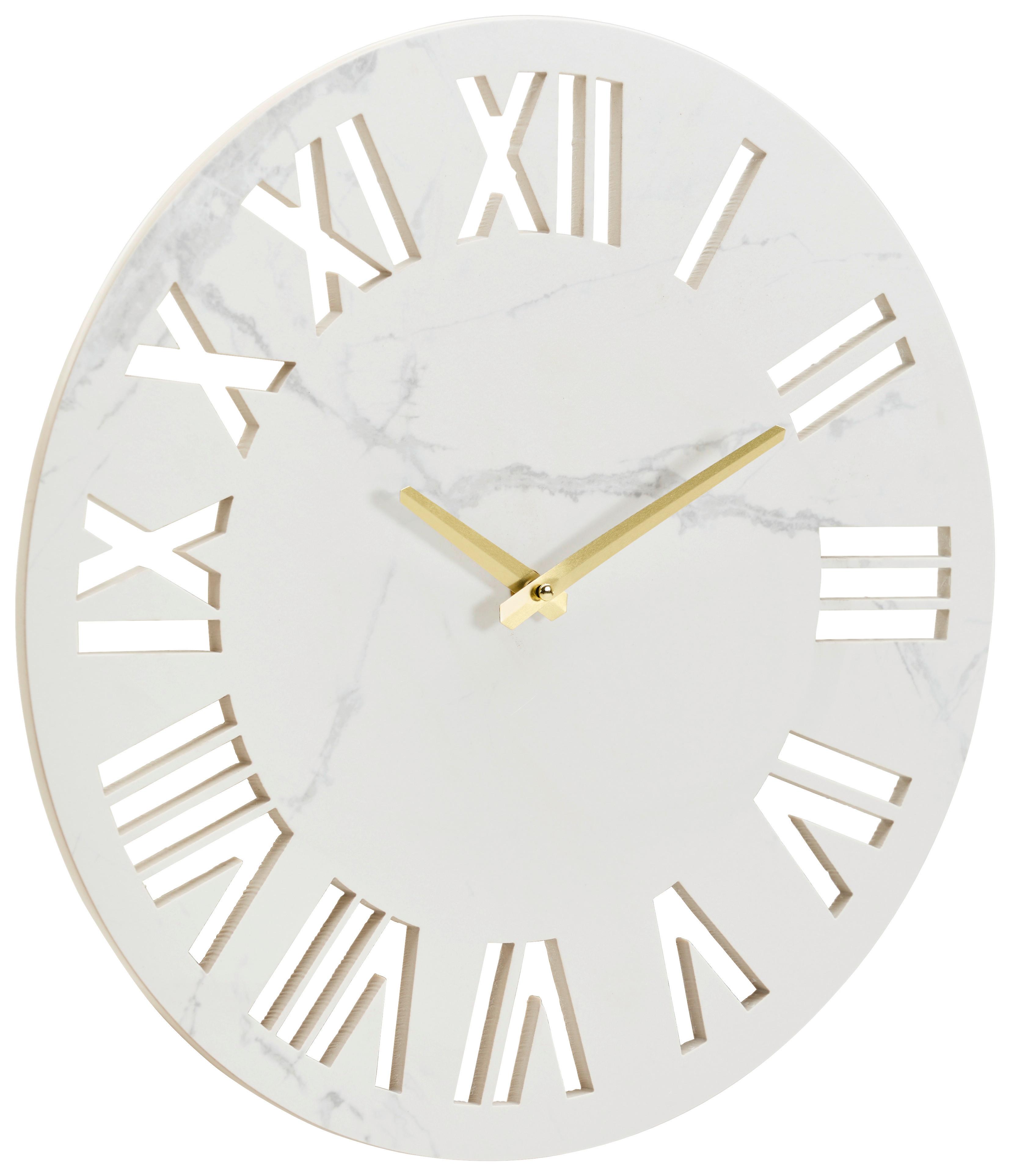 ZEGAR ŚCIENNY ELLI - biały, Lifestyle, kamień/materiał drewnopochodny (40/40/3,1cm) - Xora