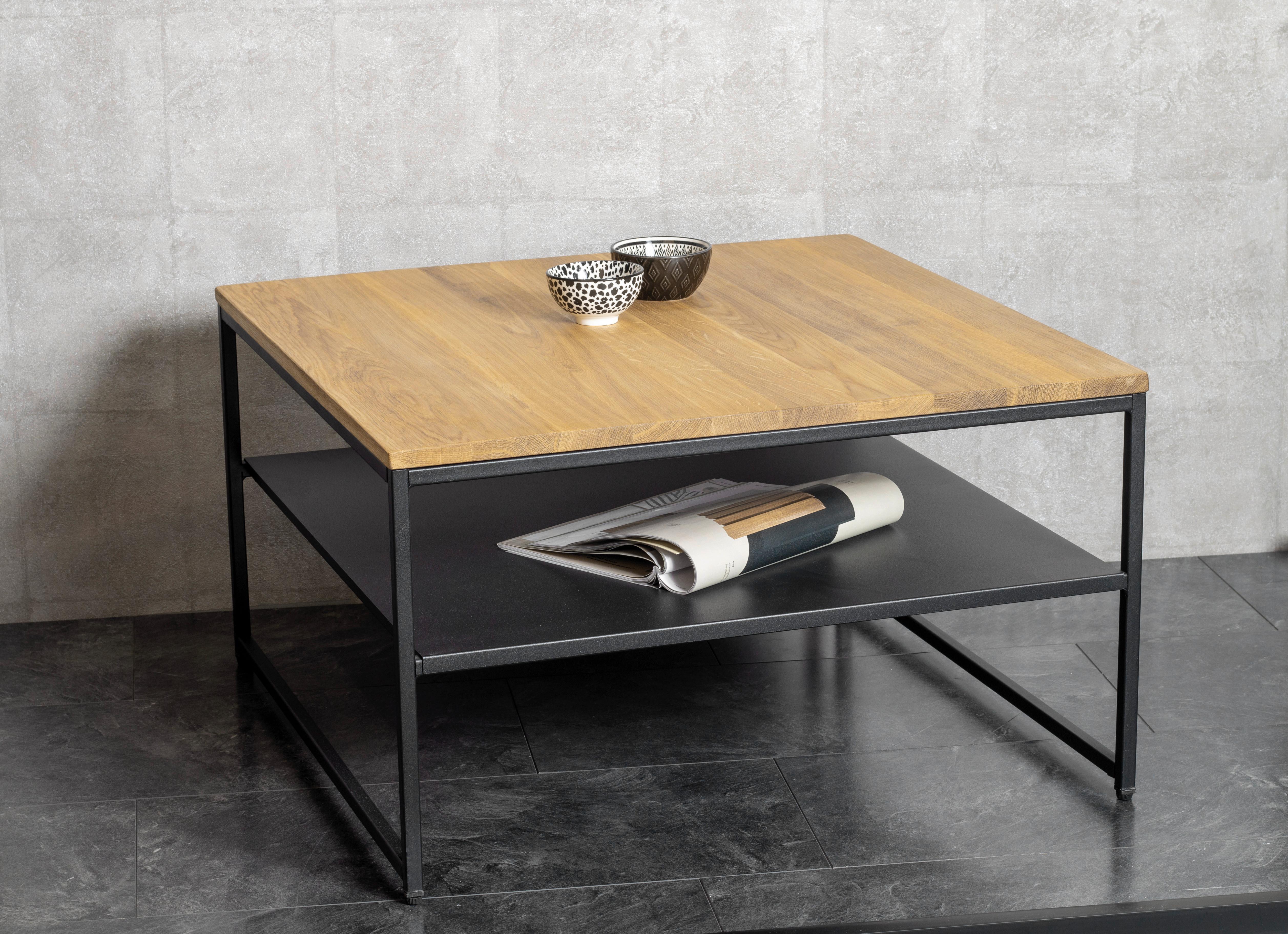 STOLIK KAWOWY SACRAMENTO - kolor dębowy/czarny, Design, metal/drewno (70/70/40cm)