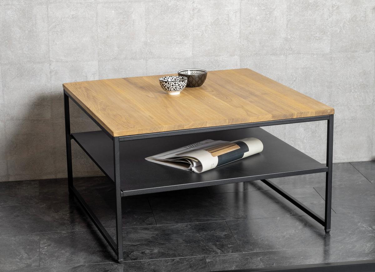 STOLIK KAWOWY SACRAMENTO - kolor dębowy/czarny, Design, metal/drewno (70/70/40cm)