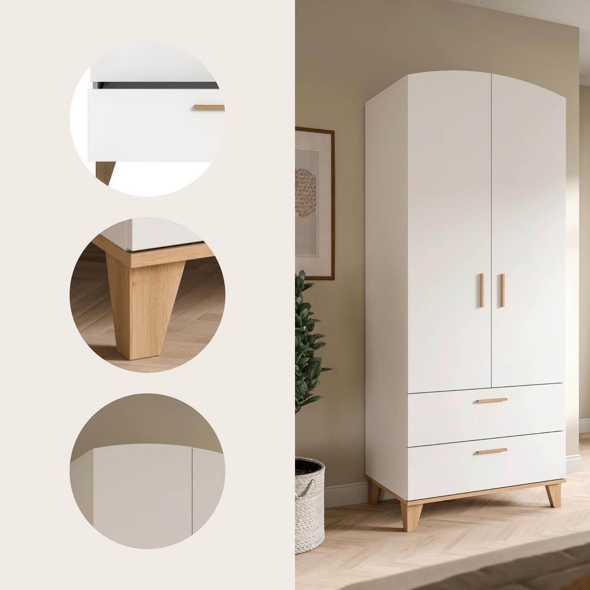 Drehtürenschrank STELLA Weiß, Eiche Artisan - Weiß/Eiche Artisan, ROMANTIK / LANDHAUS, Holzwerkstoff/Kunststoff (81/198/51cm) - Livetastic
