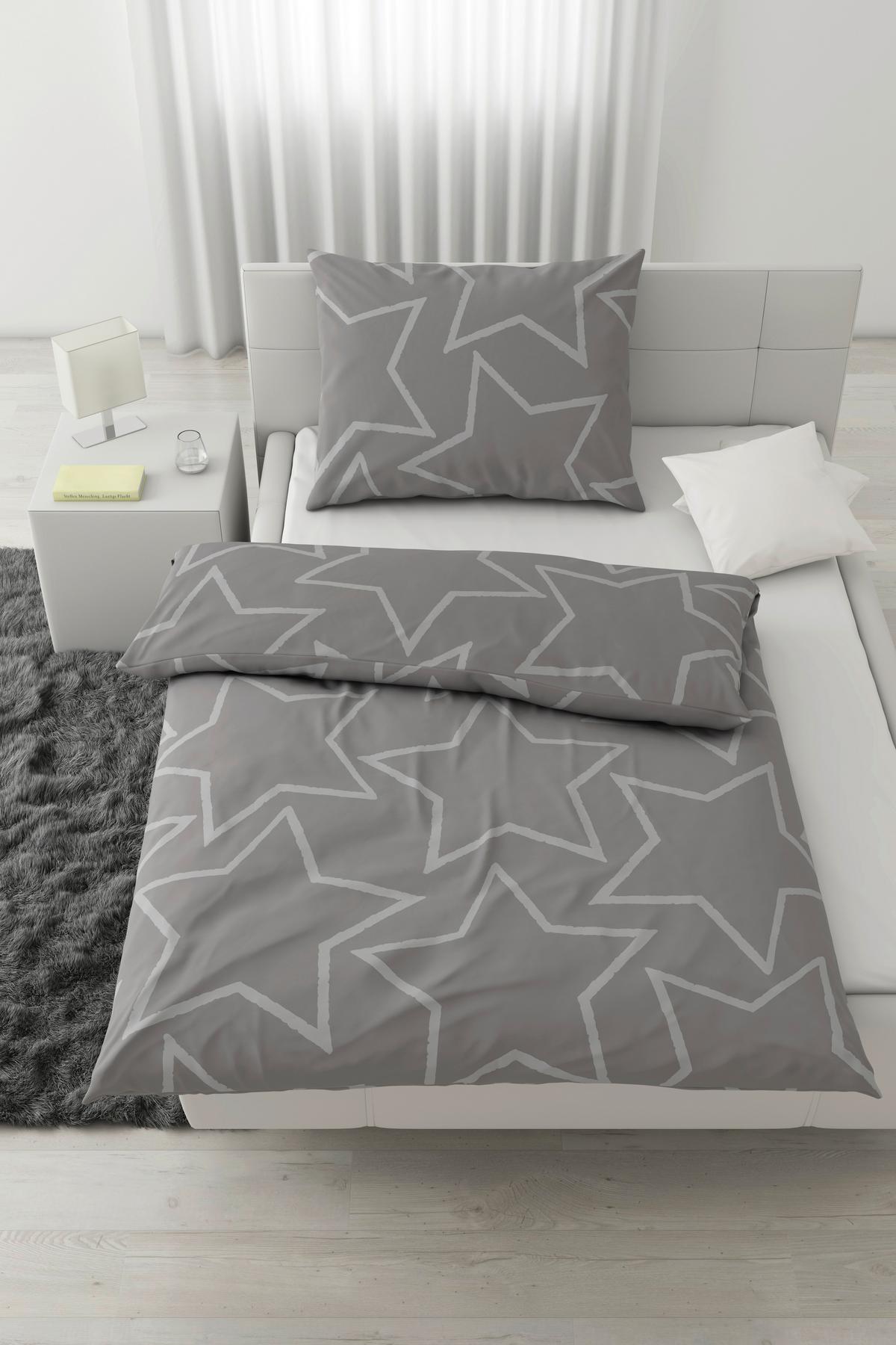 BETTWÄSCHESET BIG STAR - Hellgrau, Textil (160/210cm) - Modern Living