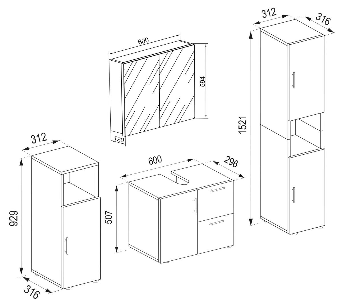 Badezimmer Flandu ca. 120 cm Weiß/Schwarz - Schwarz/Weiß, KONVENTIONELL, Holzwerkstoff (120cm) - MID.YOU