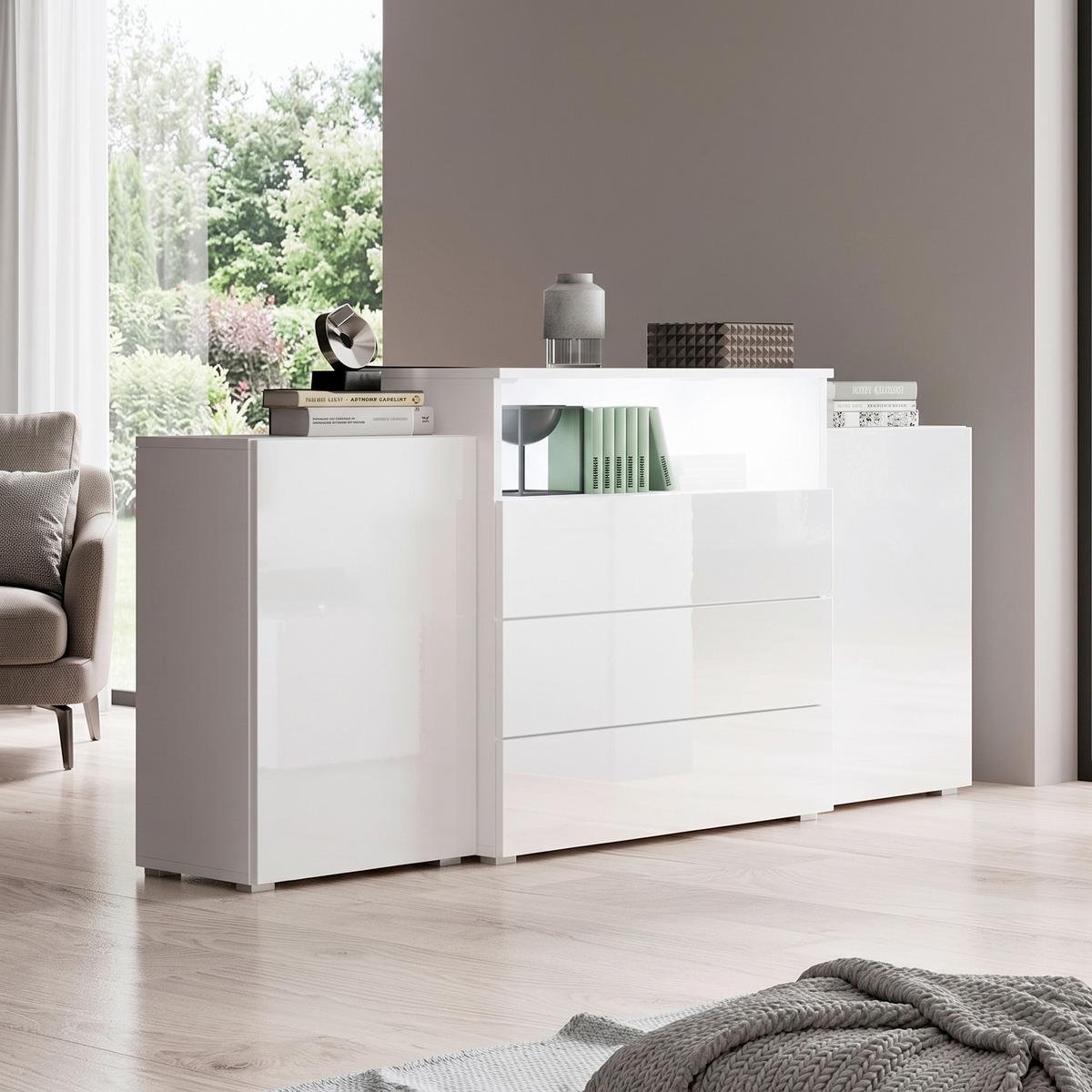 Tálalószekrény Urbaniii Weiss Hochglanz - fehér/magasfényű fehér, Lifestyle, faalapú anyag (150/80,7/39cm) - P & B