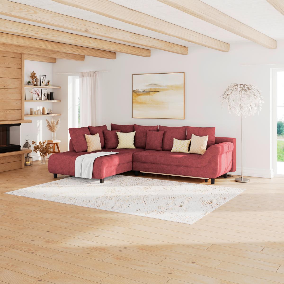 Kutna Garnitura Mendoza - crvena/crna, Design, tekstil/drvo (197/309cm) - Modern Living