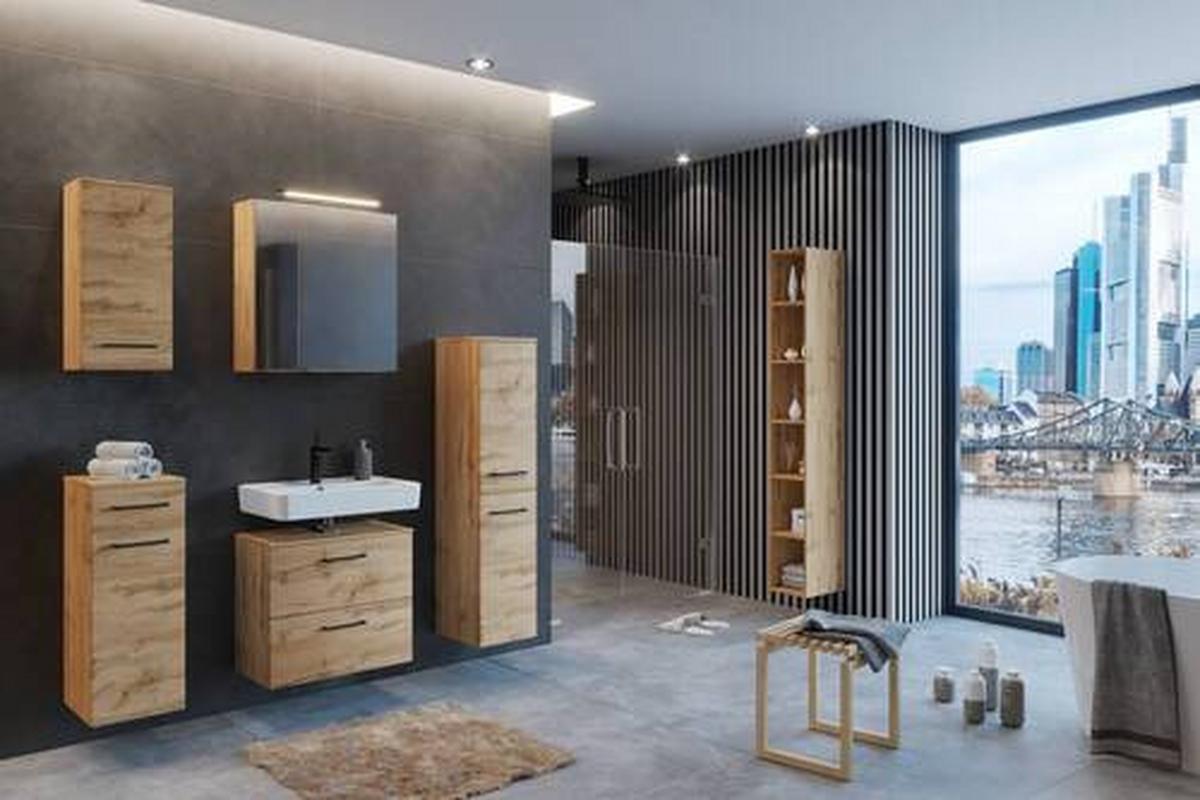 MIDISCHRANK MANCHESTER - Eichefarben/Schwarz, MODERN, Holzwerkstoff/Metall (30/130/35cm) - Held