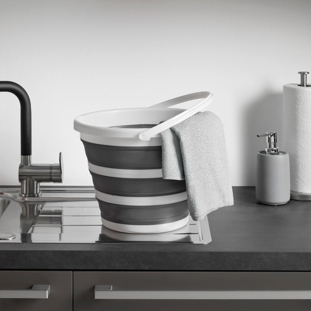 Eimer Foldy Grau/Weiß ca. 9l - Weiß/Grau, KONVENTIONELL, Kunststoff (33/24cm) - Mömax