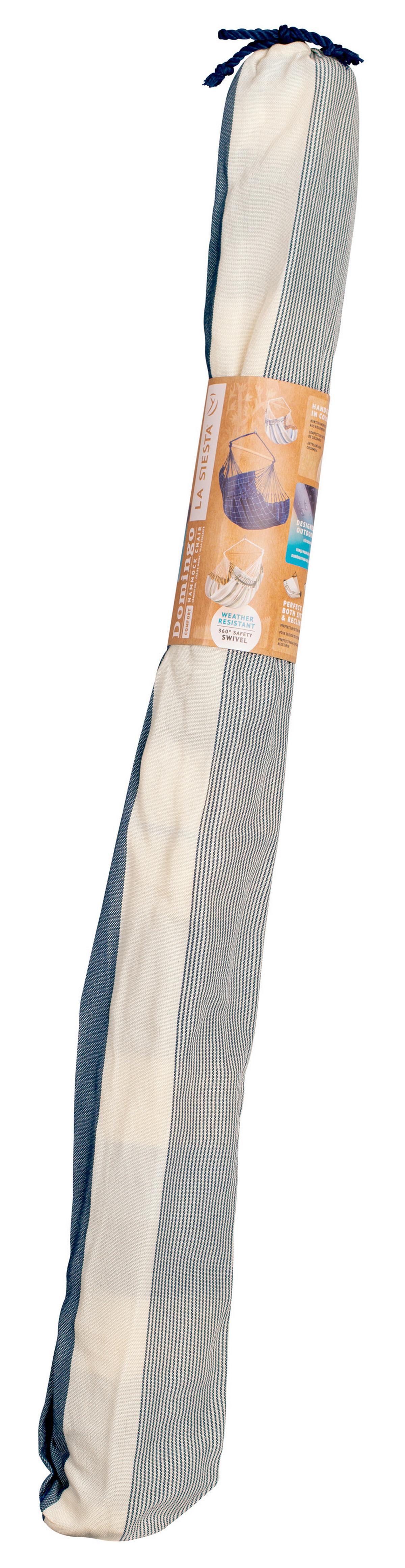 Hängesessel Kingsize Hammock Echtholz Weiß/Blau - Weiß/Dunkelblau, KONVENTIONELL, Holz/Textil (140/170/210cm) - La Siesta