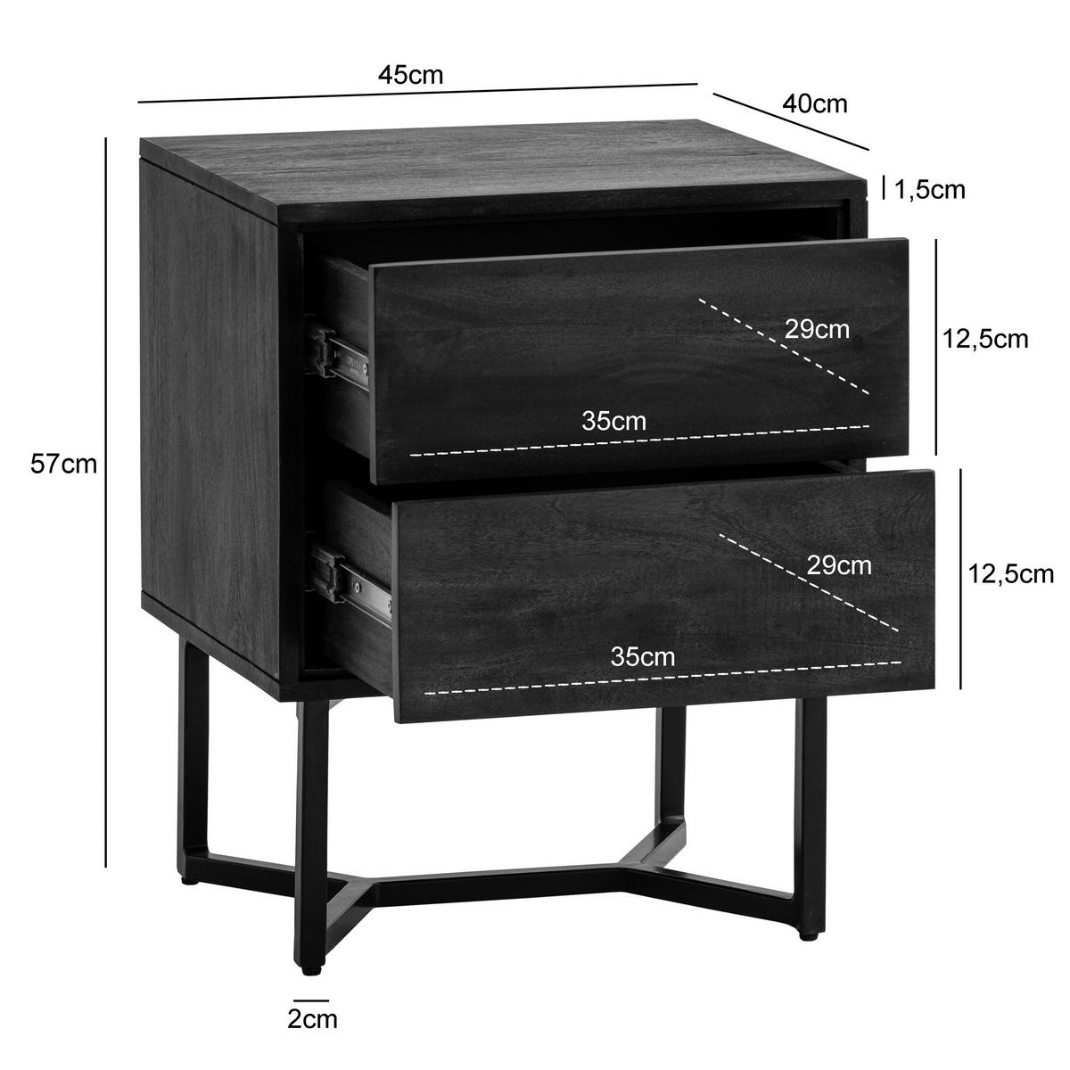 NACHTTISCH NACHTTISCH AKAZIE - Schwarz, Design, Holz/Metall (45/57/40cm) - Livetastic