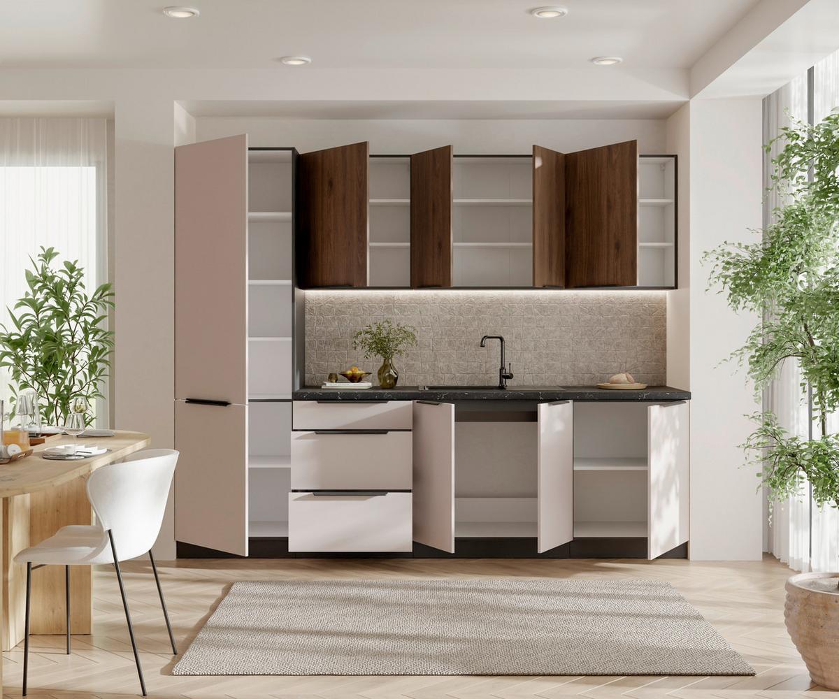 Blok Kuhinja Arona/monza - kašmir/boja orahovog drveta, Moderno, metal/pločasti materijal (260/210/60cm) - Modern Living