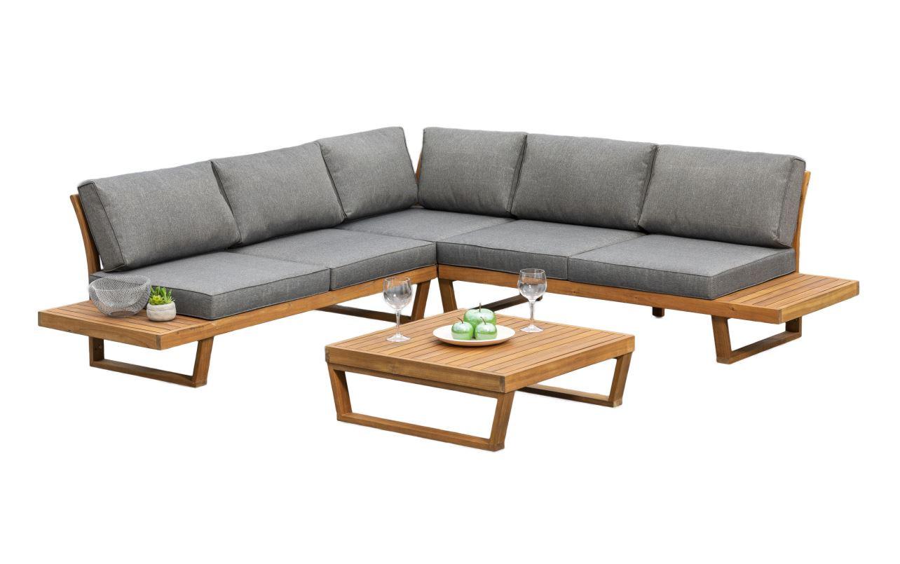 Loungegarnitur Valparaiso ca. 241x245 cm Akazie massiv - Naturfarben/Grau, MODERN, Holz/Textil (241/245cm) - Gardenson