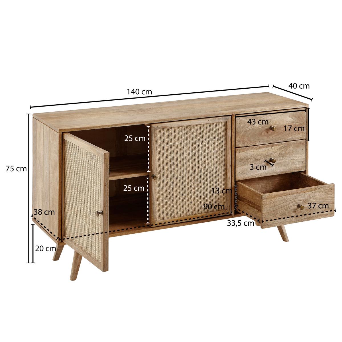 Komoda Mango, Pravi Les - zlate barve/rjava, Design, kovina/les (140/75/40cm) - MID.YOU