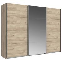 Omara Z Drsnimi Vrati Ernie, Barva Hrasta, Z Ogledalom - barve hrasta/barve aluminija, Basics, kovina/leseni material (270/210/65cm) - MID.YOU