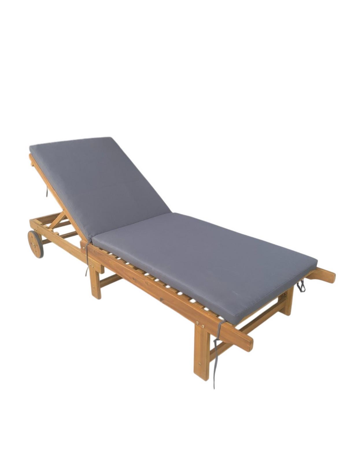 LEŻAK OGRODOWY TENERIFFA - kolor akacjowy/szary, Basics, drewno/tkanina (186/32/70cm) - Ambia Garden