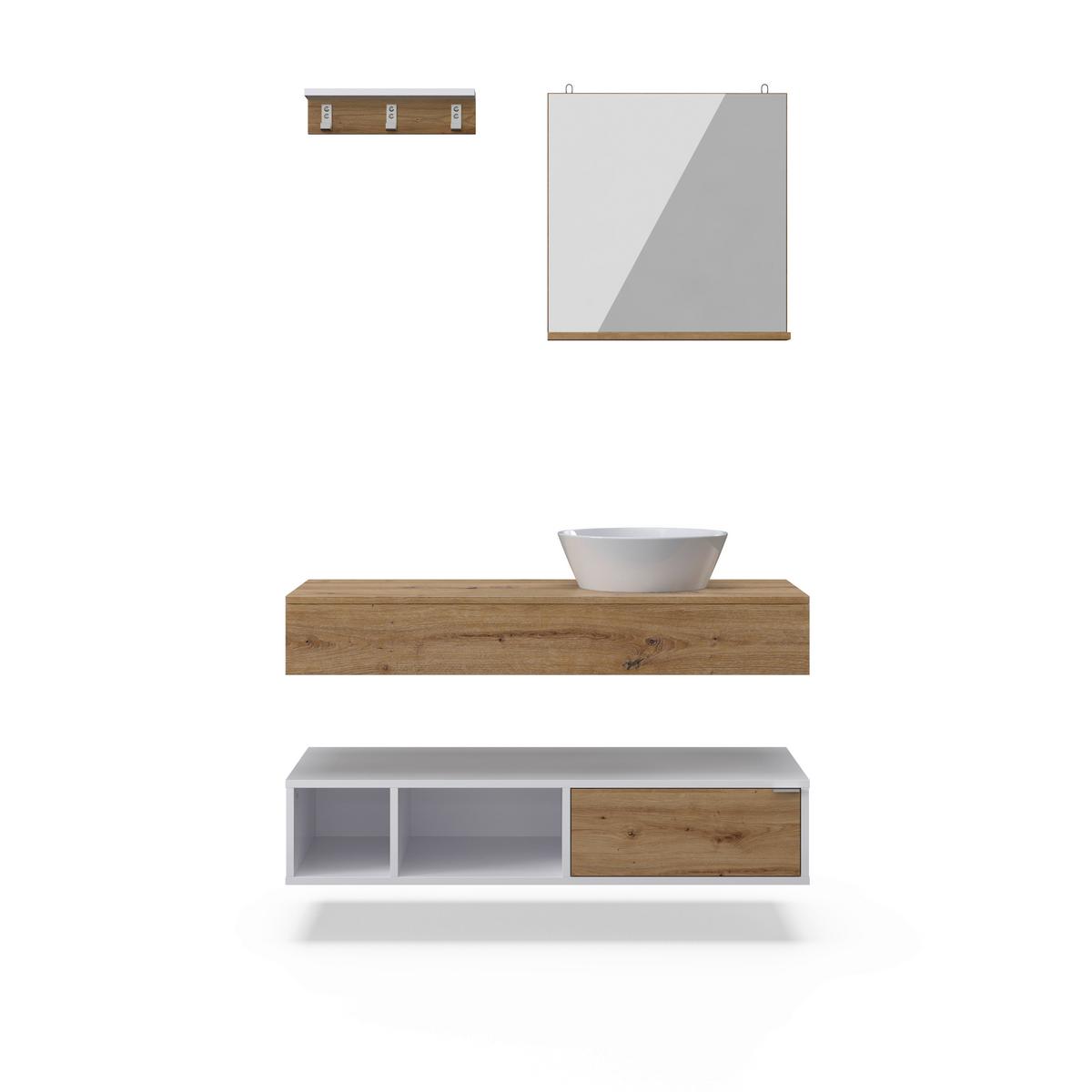 Badezimmer Wick 5 Tlg. Naturfarben/Weiß - Alufarben/Naturfarben, MODERN, Glas/Keramik - Bessagi Home
