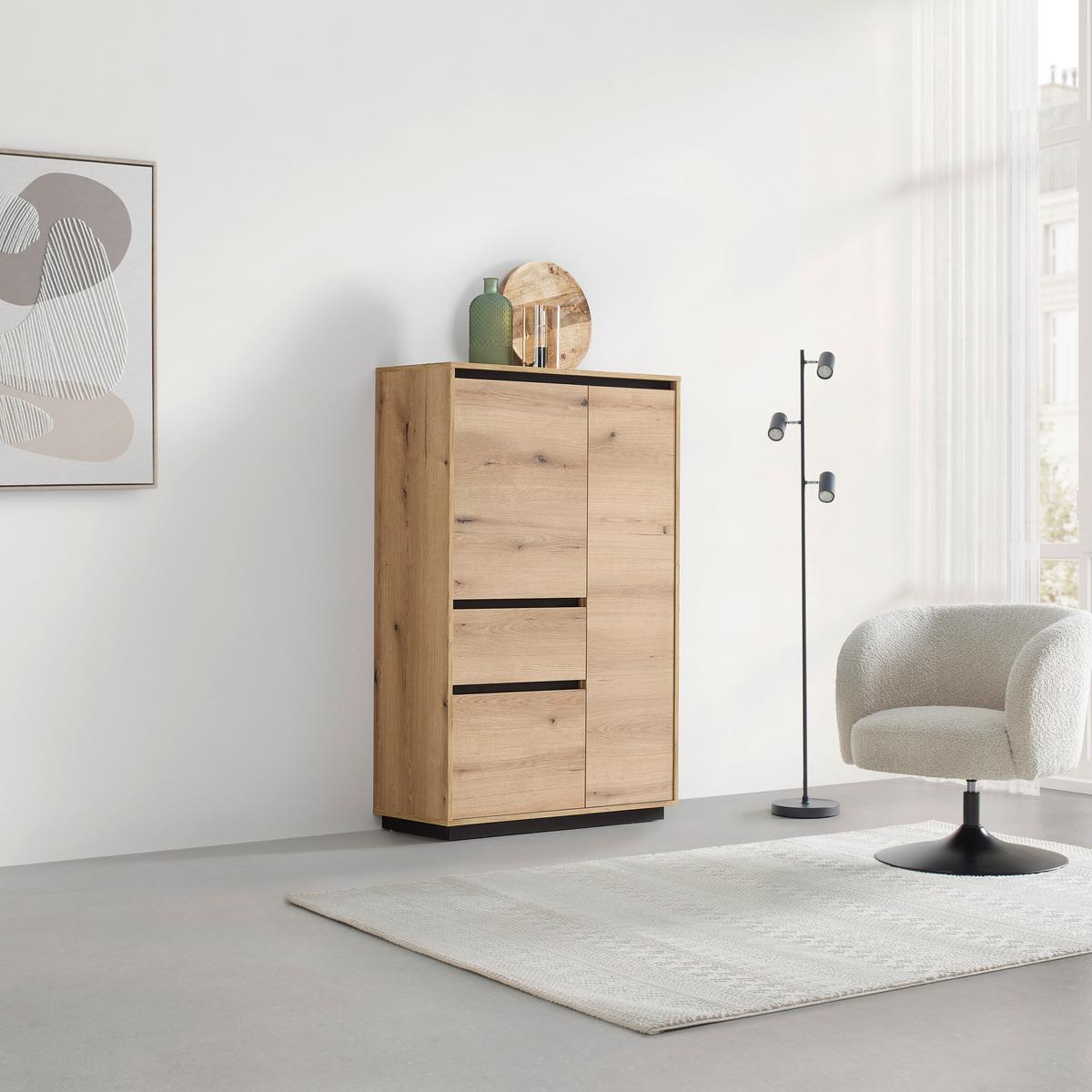 Komoda Puro - boje hrasta/crna, Moderno, drvni materijal (90/140/38cm) - Modern Living