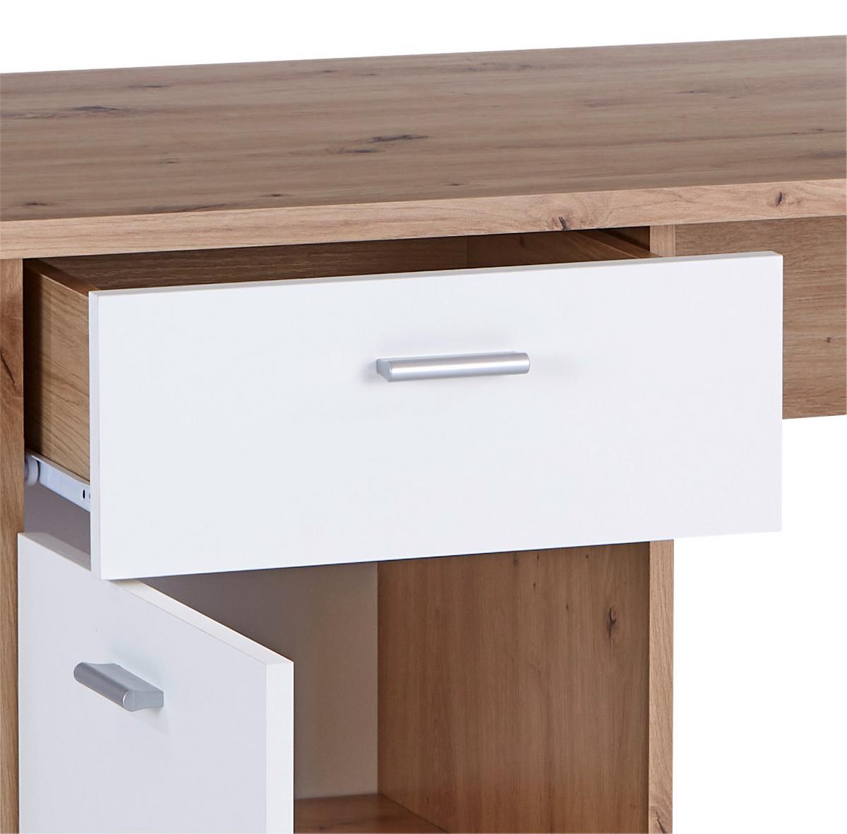 Pisalna Miza Simon, Bela, Barva Hrasta - bela/barve aluminija, Moderno, umetna masa/leseni material (120/75,5/60cm) - Mömax