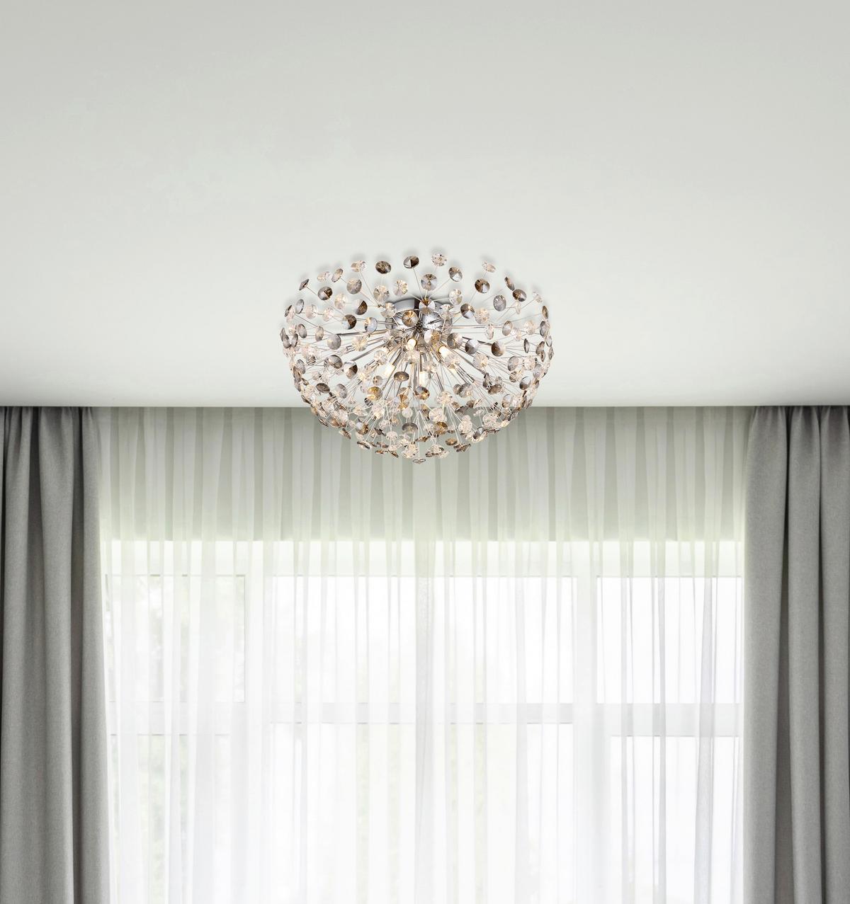 KRISTALL-DECKENLEUCHTE 64135D1C  KATRINA - Klar/Chromfarben, Konventionell, Glas/Metall (60/32,5cm) - Globo