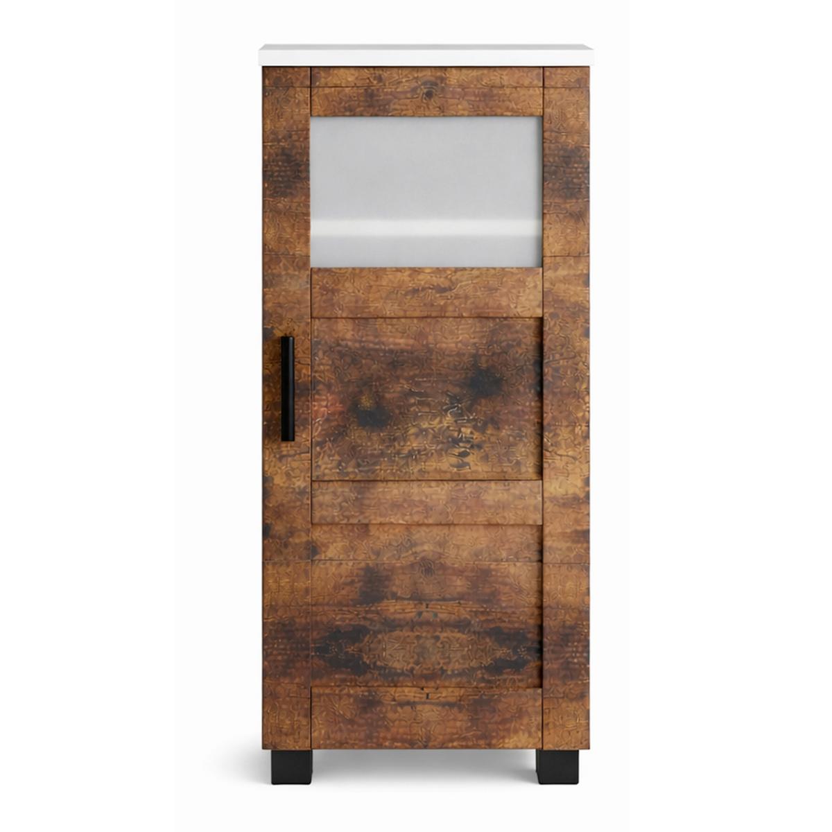 Midischrank Nilari M - Weiss/Eichefarben, Trend, Glas/Holzwerkstoff (38/70/28cm) - MID.YOU