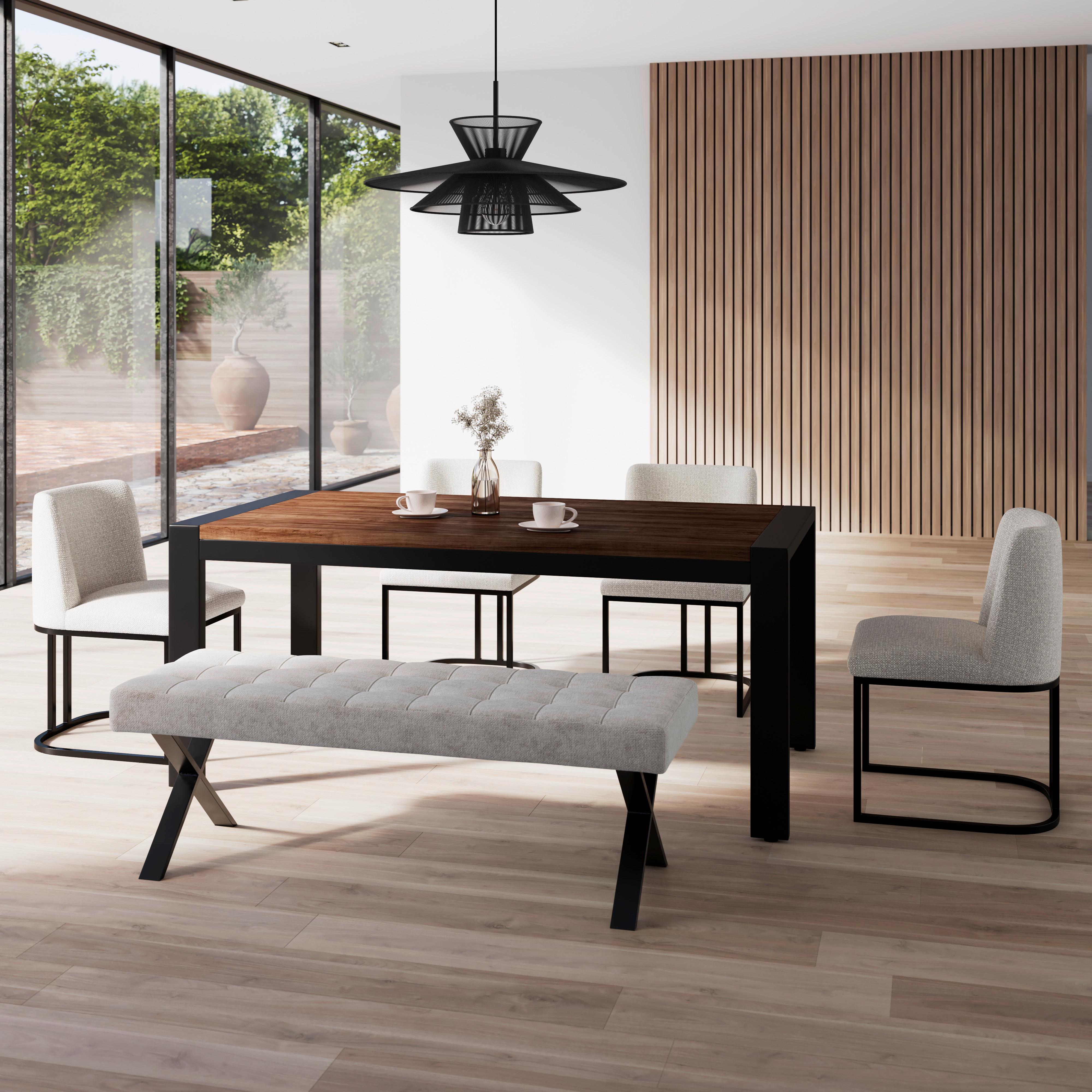 Sitzbank Nova Hellgrau Webstoff Gepolstert - Hellgrau/Schwarz, MODERN, Holz/Textil (140/49/47cm) - Bessagi Home