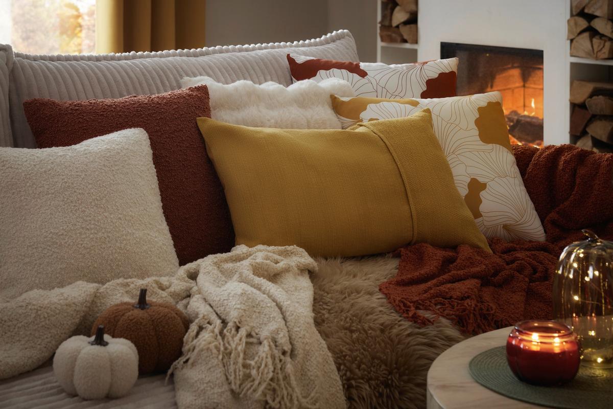 Zierkissen Gingko Gelb ca. 45x45cm - Gelb, Modern (45/45cm) - Modern Living