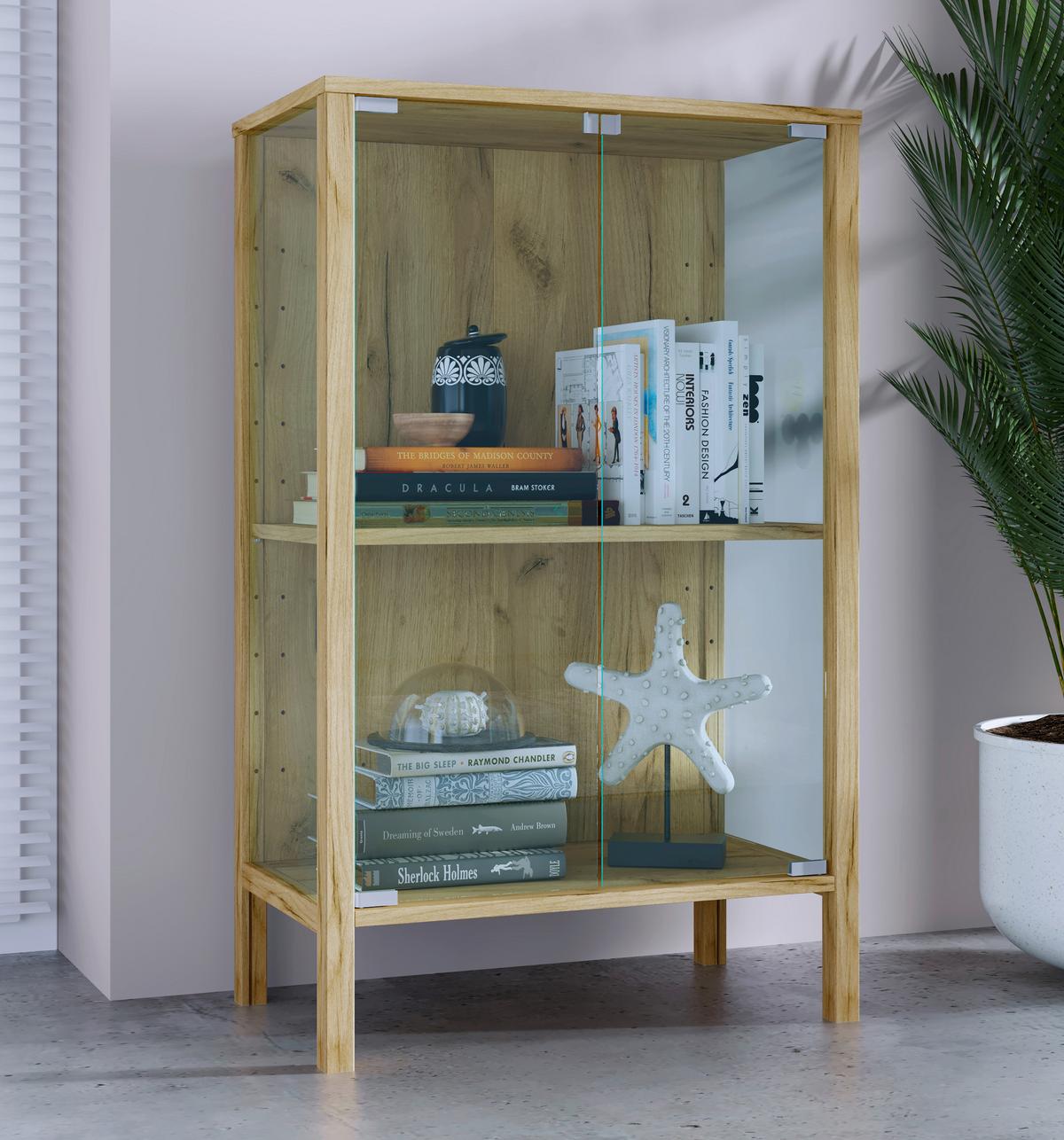 Vitrine Jensol Honigeiche/Klar - Honigeiche/Klar, Design, Glas/Holzwerkstoff (60/80/35cm) - Livetastic