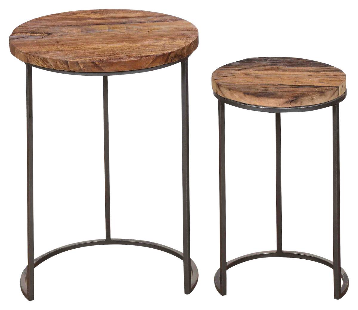 Beistelltischset Jaron 2-tlg. Echtholz/Schwarz - Schwarz/Naturfarben, MODERN, Holz/Metall (40/30x60/50cm) - MID.YOU