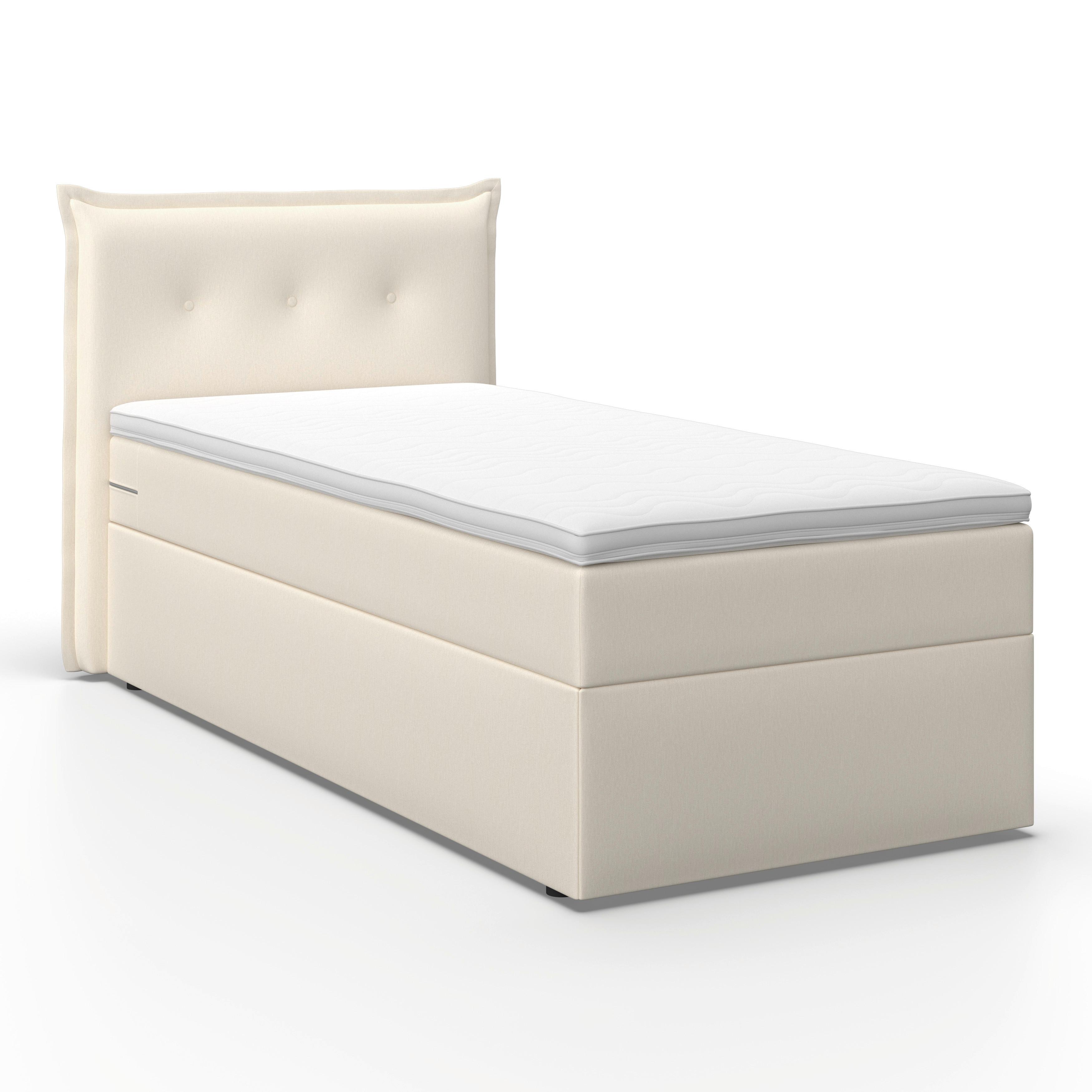 Boxbett Polo ca. 90x200 cm Elfenbein mit Topper - Elfenbein/Schwarz, Modern, Holz/Kunststoff (90/200cm) - Bessagi Home