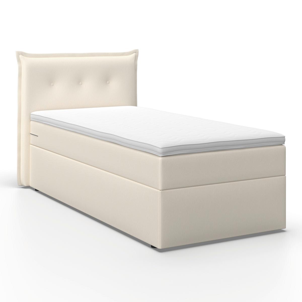 Boxbett Polo ca. 90x200 cm Elfenbein mit Topper - Elfenbein/Schwarz, MODERN, Holz/Kunststoff (90/200cm) - Bessagi Home