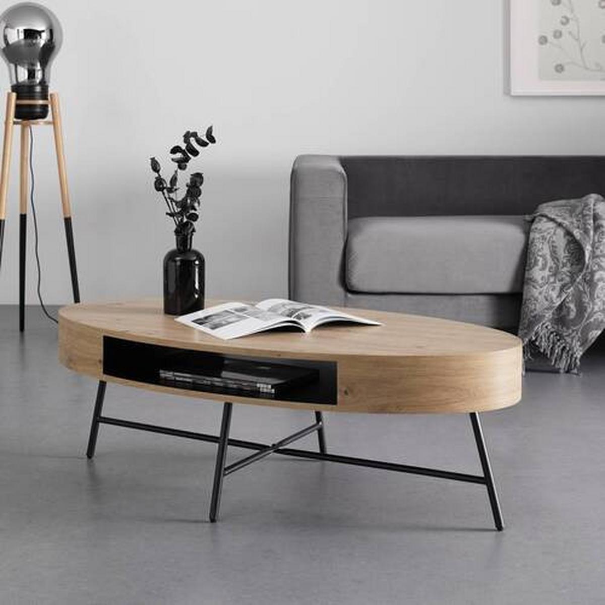 Couchtisch Emilia Eichefarben MDF - Eichefarben/Schwarz, MODERN, Metall (120/60/40cm) - Bessagi Home