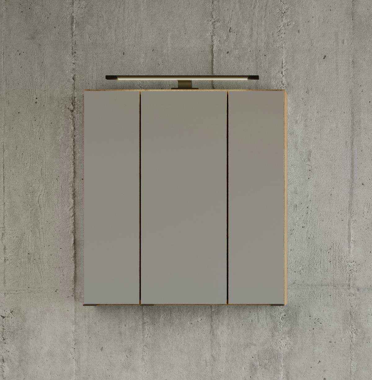Spiegelschrank Manchester mit LED 3-türig ca. 60x64 cm Eiche - MODERN, Glas/Holzwerkstoff (60/64/20cm) - Held