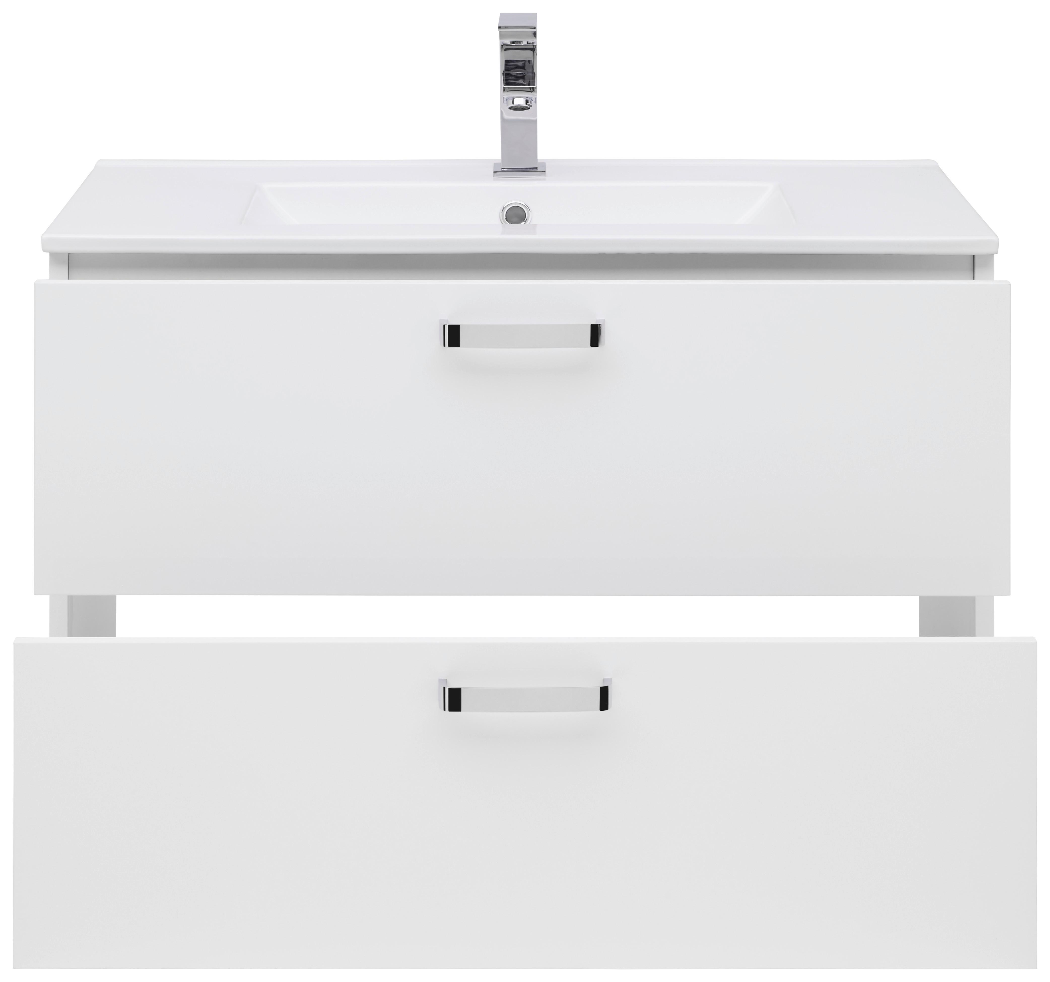 Bază cu lavoar Fresh - alb/alb lucios intens, Konventionell, ceramică/material pe bază de lemn (81/56/46,5cm) - Ondega