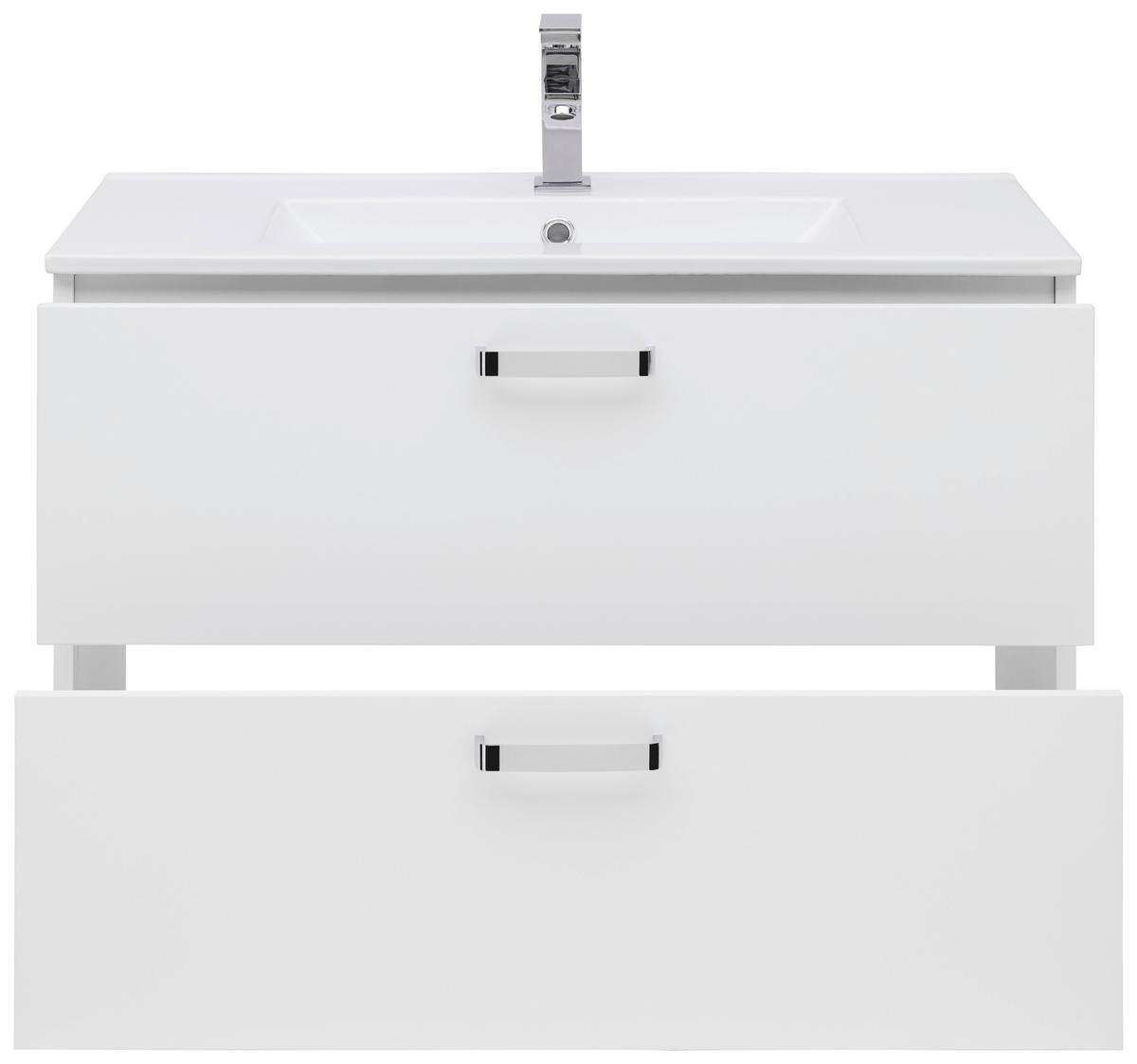 Bază cu lavoar Fresh - alb/alb lucios intens, Konventionell, ceramică/material pe bază de lemn (81/56/46,5cm) - Ondega