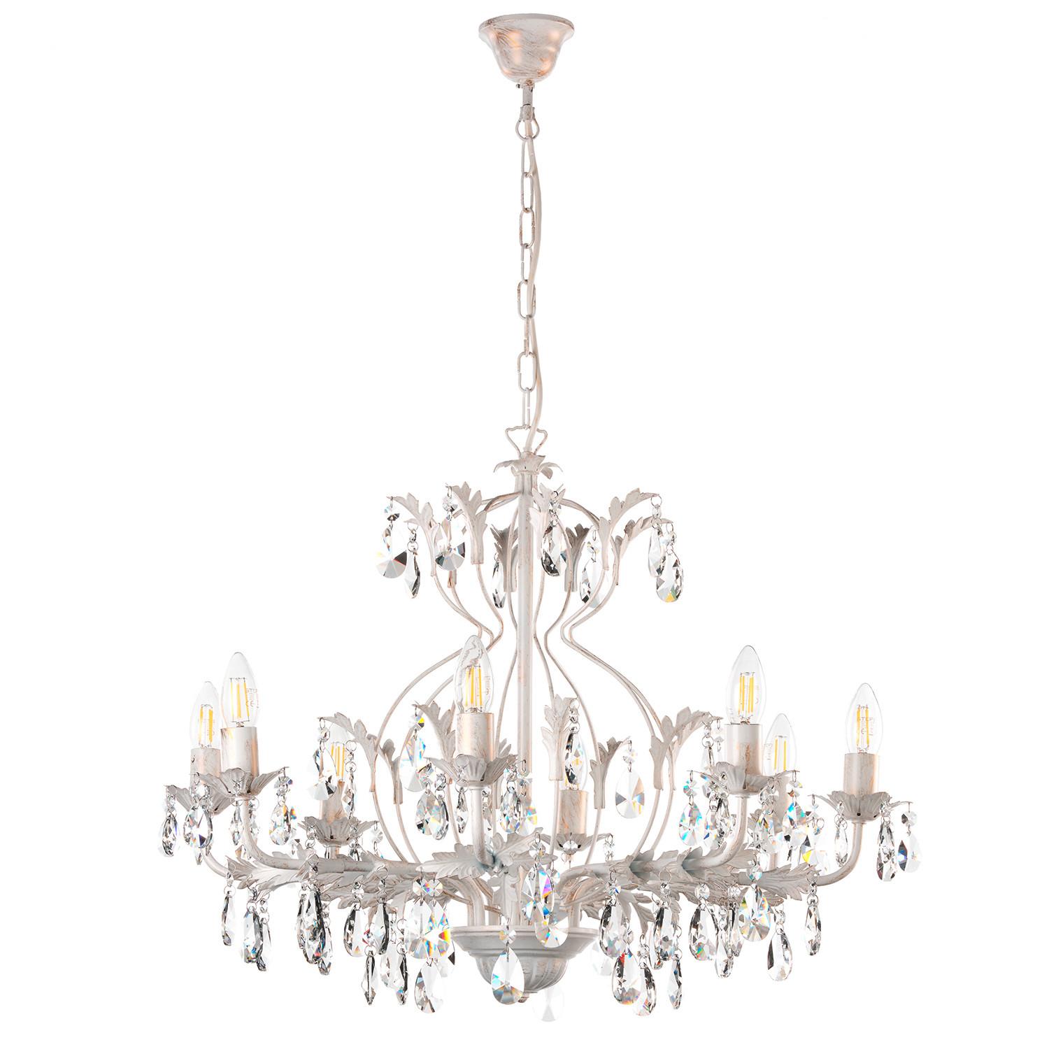 Kristall-Hängeleuchte Teresa Weiß max. 6 Watt - Weiß, KONVENTIONELL, Glas/Metall (70/105cm)