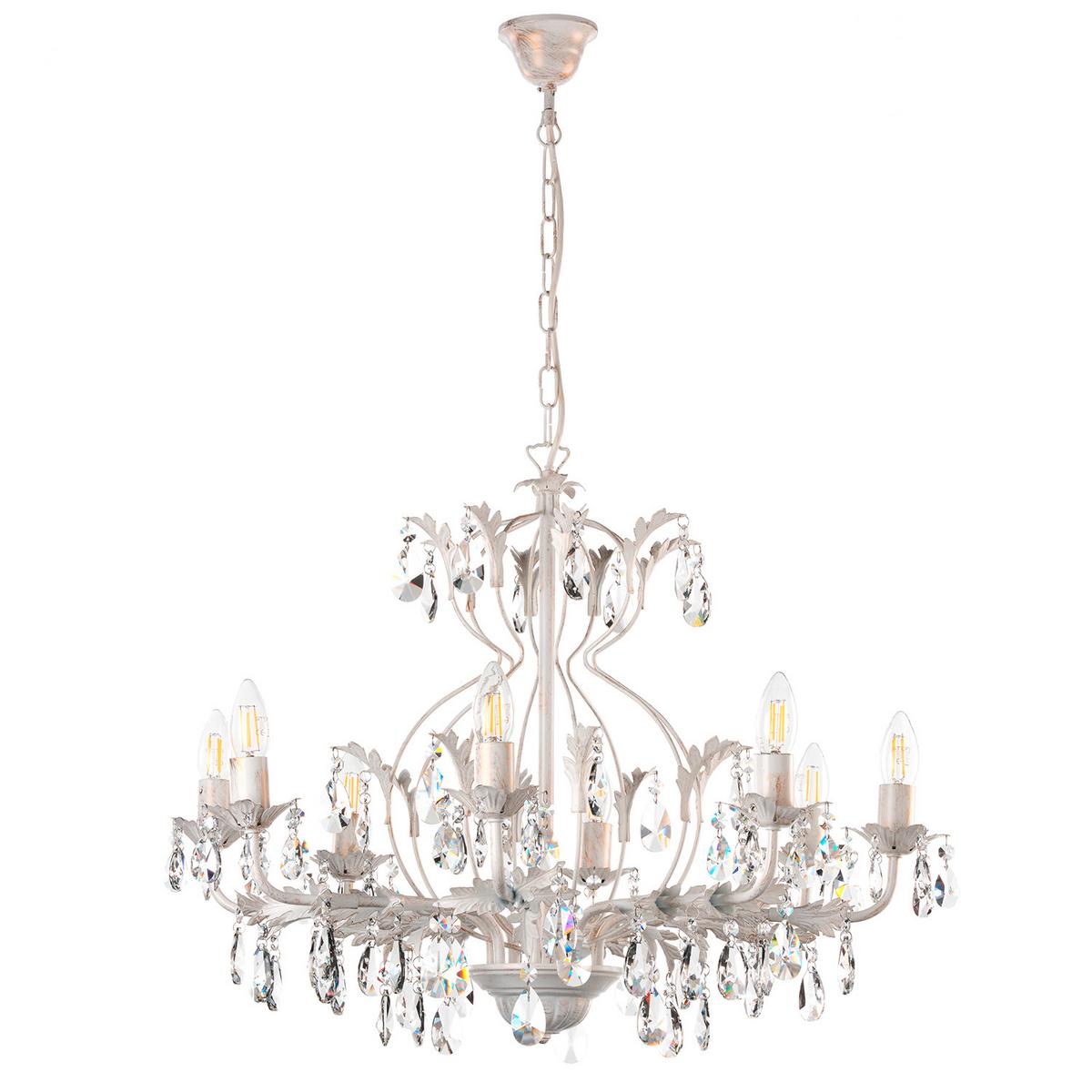 Kristall-Hängeleuchte Teresa Weiß max. 6 Watt - Weiß, KONVENTIONELL, Glas/Metall (70/105cm)