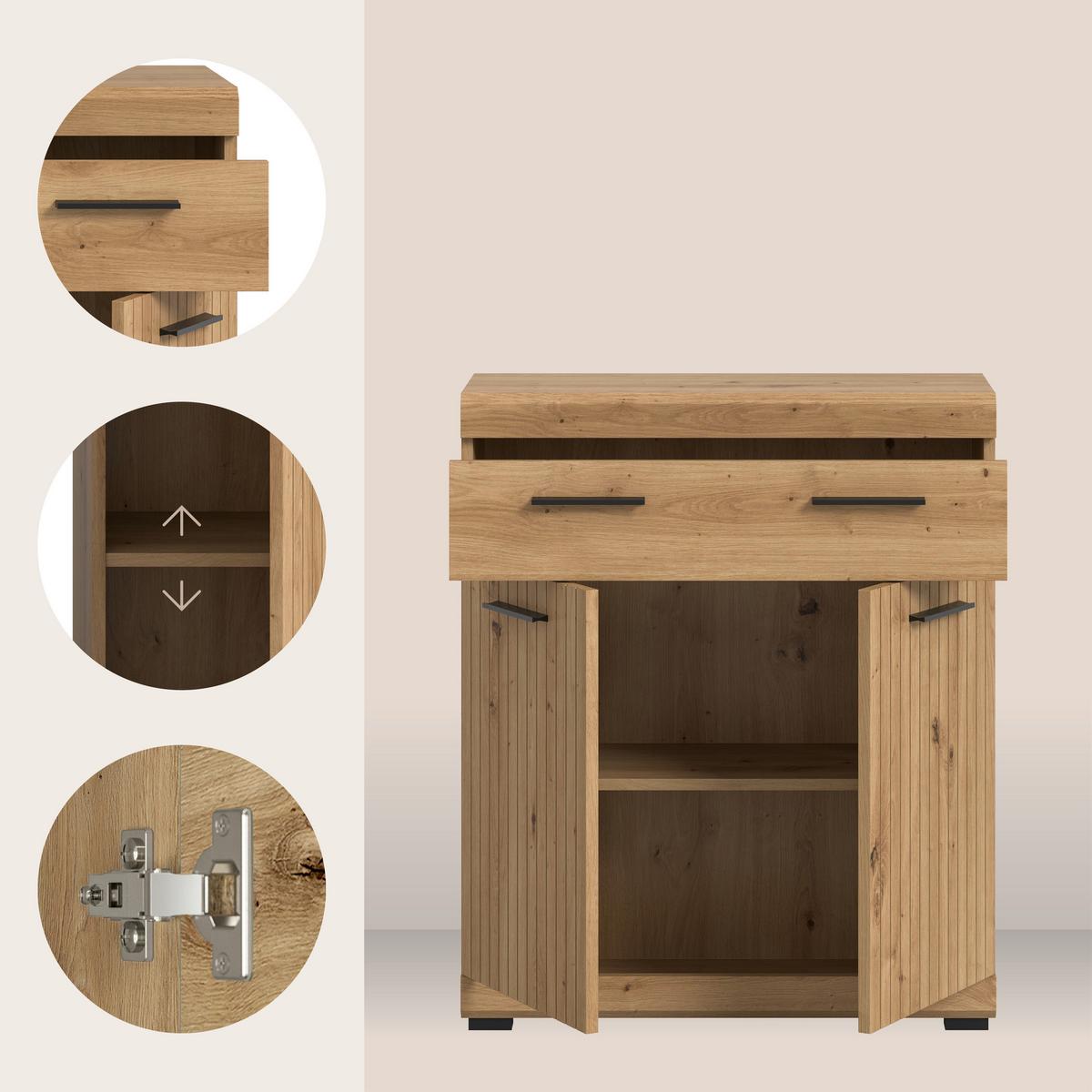 Midischrank Scout Eiche Artisan - Schwarz/Eiche Artisan, Trend, Holzwerkstoff/Kunststoff (74/88/31cm) - MID.YOU
