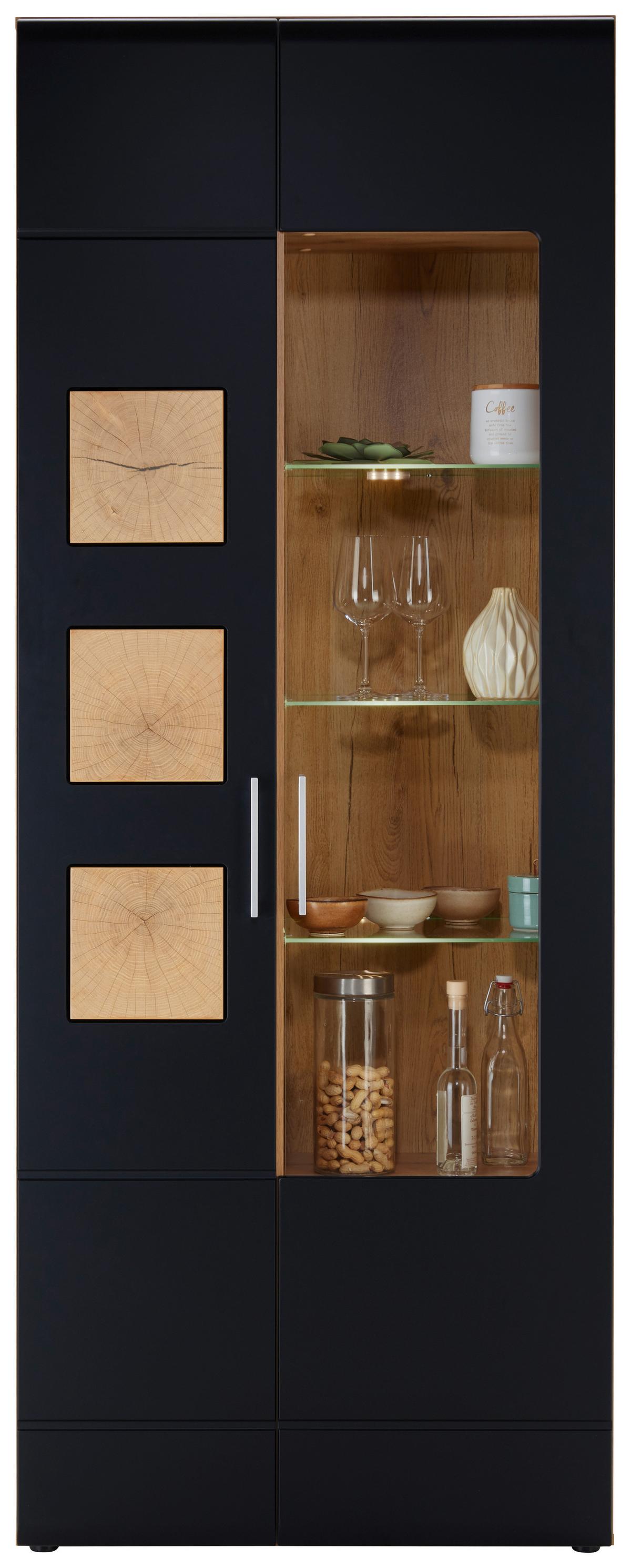 Vitrin Sonate - krómszínű/tölgyfa színű, Konventionell, faalapú anyag/Üveg (80/208/37cm) - Mömax