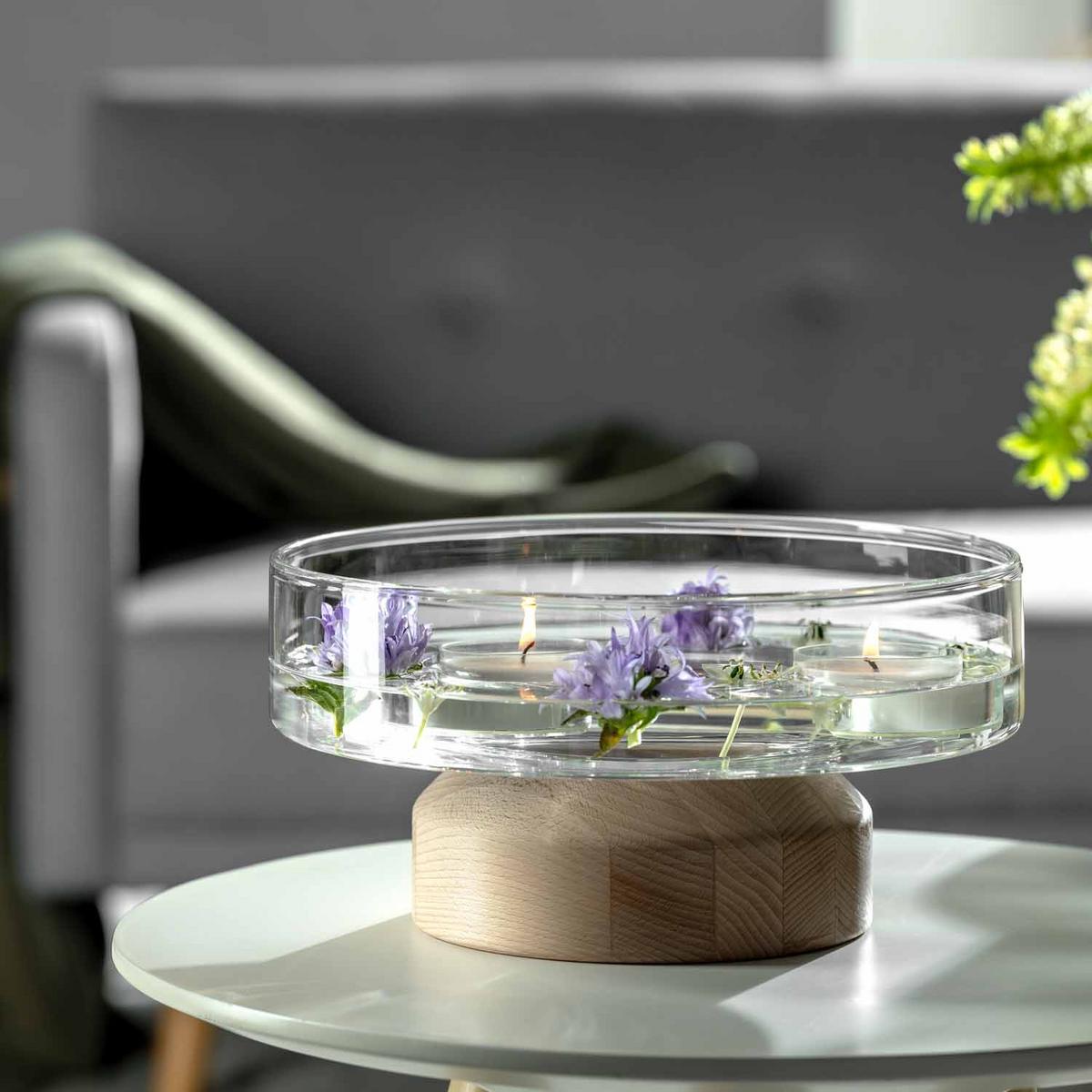 Dekoschale Braun/Glas - Transparent/Braun, KONVENTIONELL, Glas/Holz (26,50/13,40/26,50cm) - Leonardo