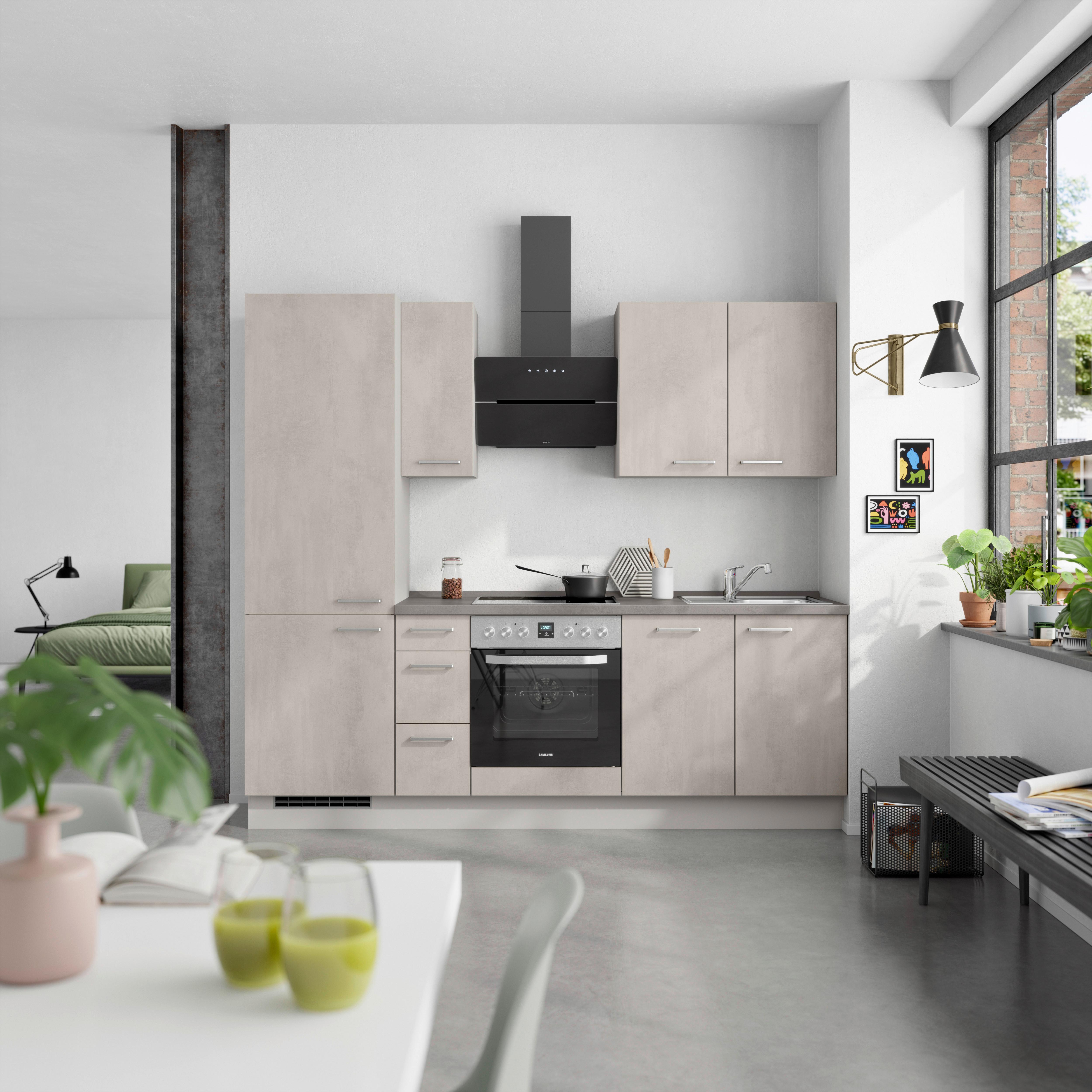Küchenblock Riva High m. Geräten Grau - Schieferfarben/Edelstahlfarben, MODERN, Holzwerkstoff/Metall (240cm) - Nobilia