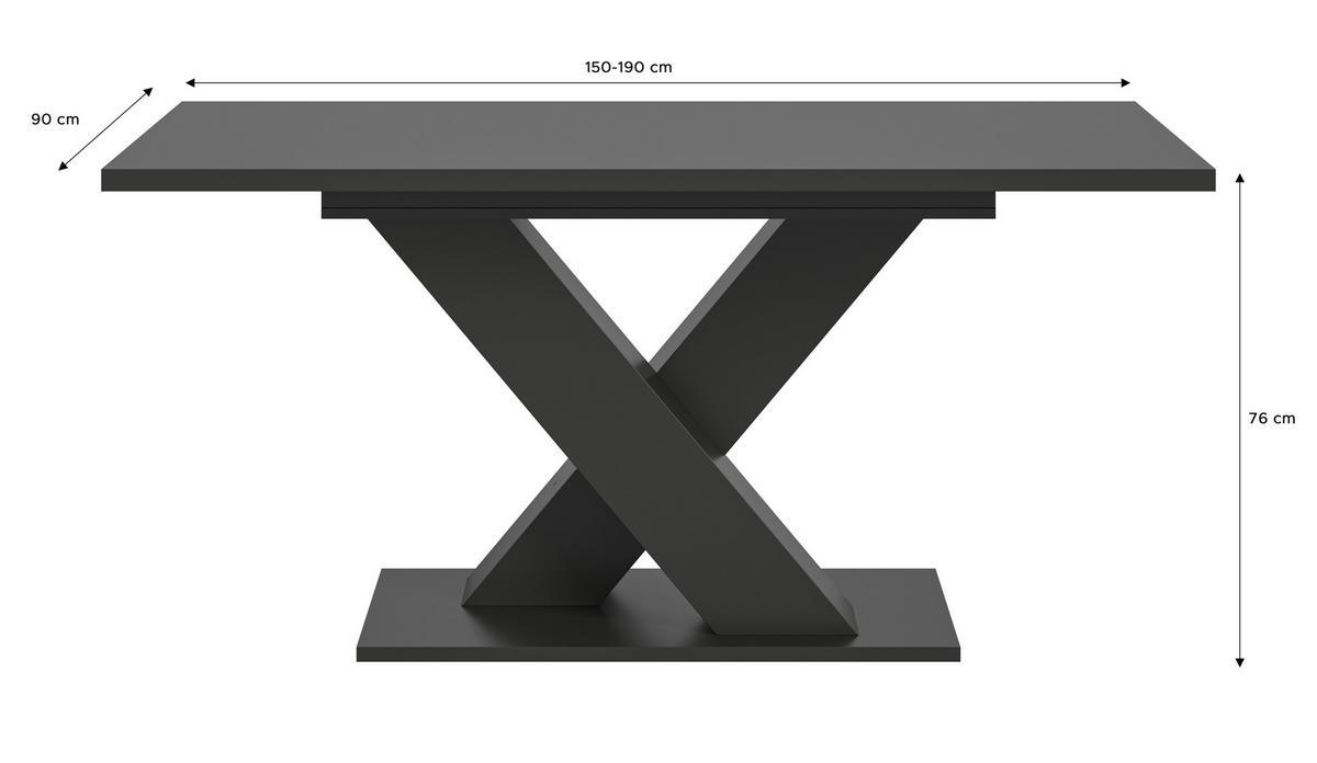 Raztegljiva Miza Marlon 150 Az, Temno Siva - temno siva, Trend, leseni material (150-190/76/90cm)