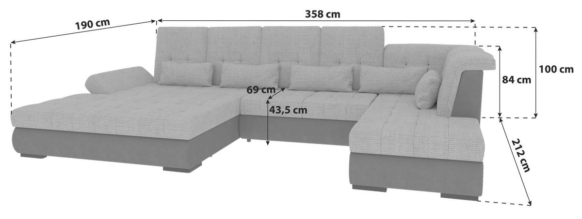 Sedežna Garnitura Madera - črna/antracit, Konvencionalno, umetna masa/tekstil (190/358/212cm)