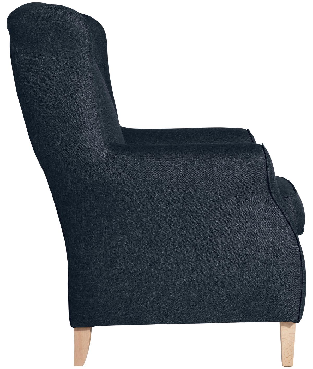 Ohrensessel Lorris Dunkelblau Flachgewebe - Buchefarben/Dunkelblau, Design, Holz/Textil (77/103/86cm) - Max Winzer