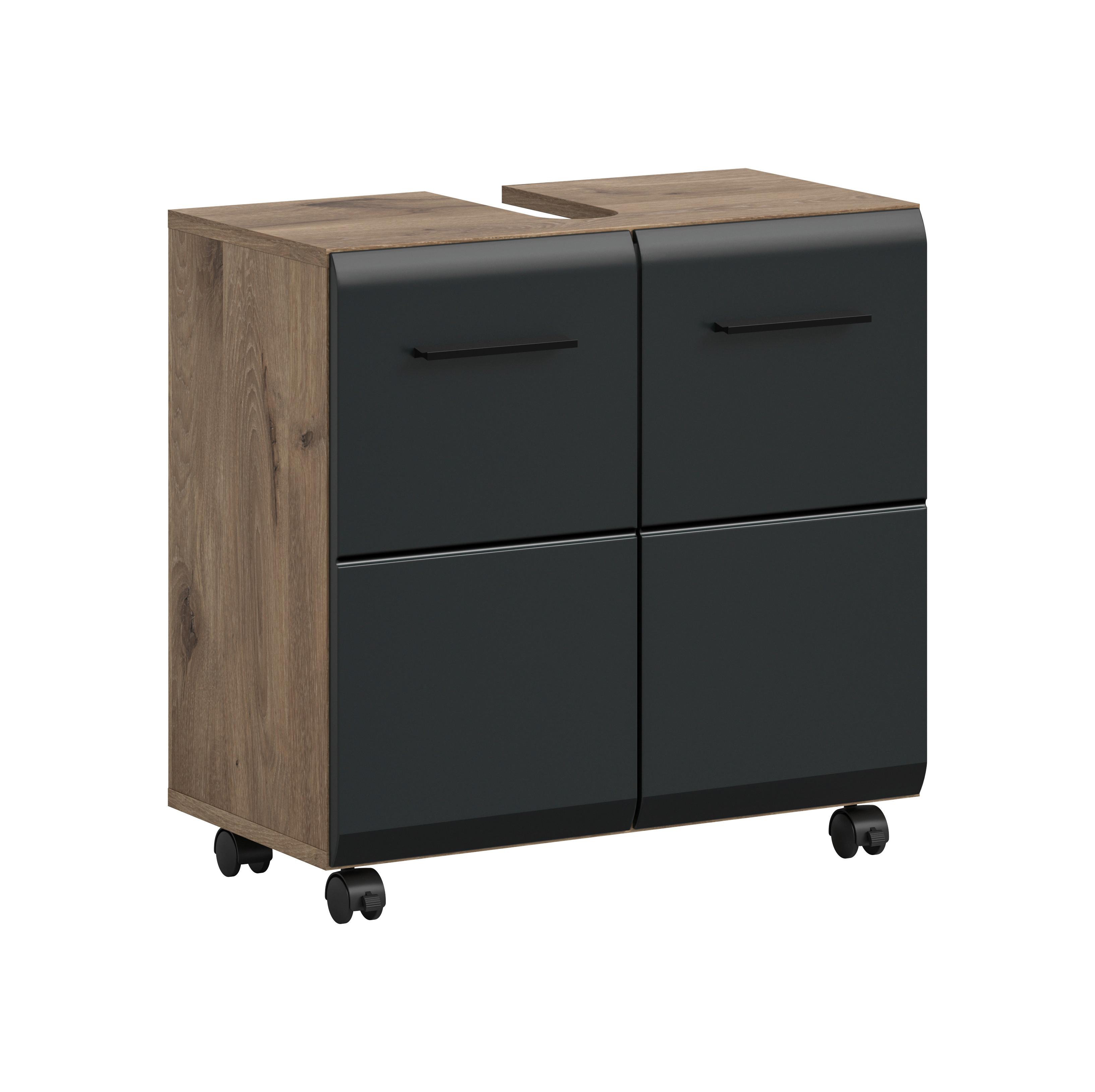 Waschbeckenunterschrank Ice Schwarz/Eiche dunkel - Eiche dunkel/Schwarz, Trend, Holzwerkstoff/Kunststoff (60/58/30cm) - MID.YOU