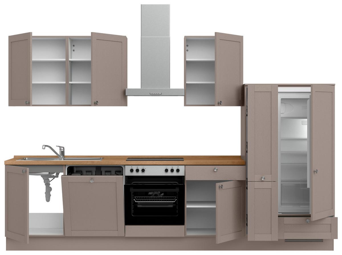 Küchenleerblock Frame Low o. Geräte Beigebraun - Edelstahlfarben/Eichefarben, MODERN, Holzwerkstoff/Metall (330cm) - Nobilia