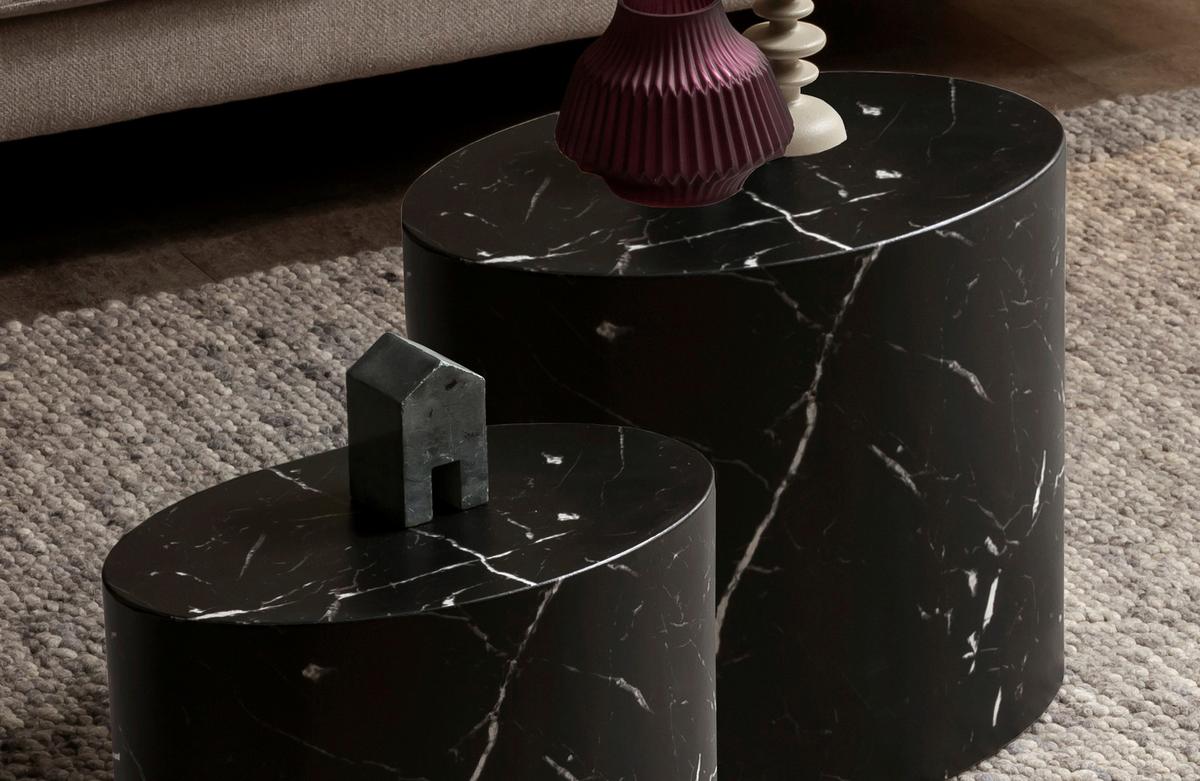 Set Klubskih Mizic Marble, Črna, 2-Delni - črna, Design, leseni material (48-40/33-24,5/40-33cm) - Livetastic