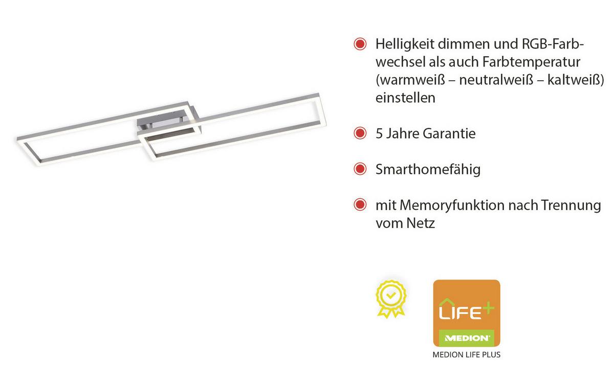 LED-Deckenleuchte Lolasmart max. 18 Watt - Silberfarben, Kunststoff/Metall (110/25/7cm)