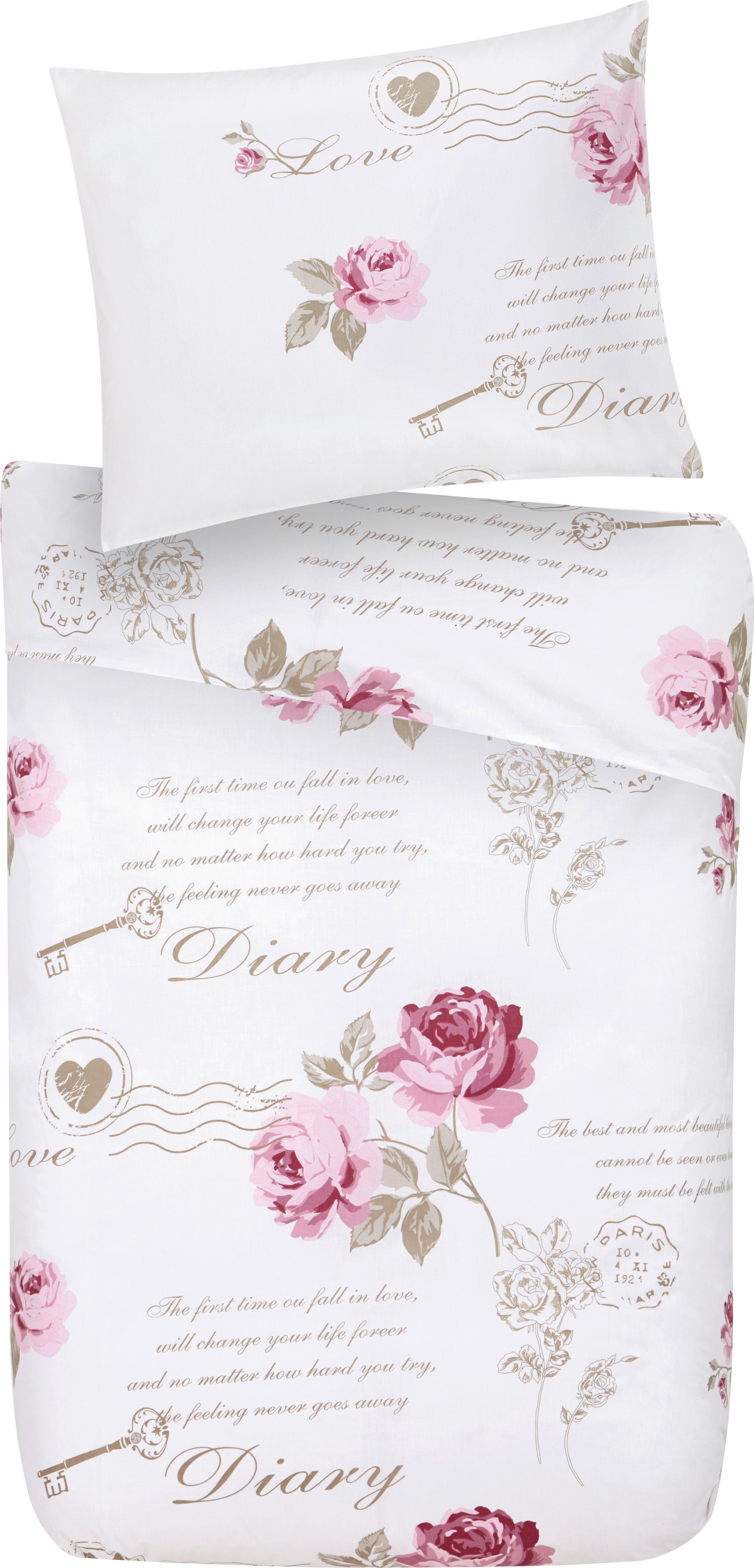 Posteljnina Diary Rose, Bela, Bombaž, 60/80, 140/200 - Romantika, tekstil (140/200cm) - Modern Living